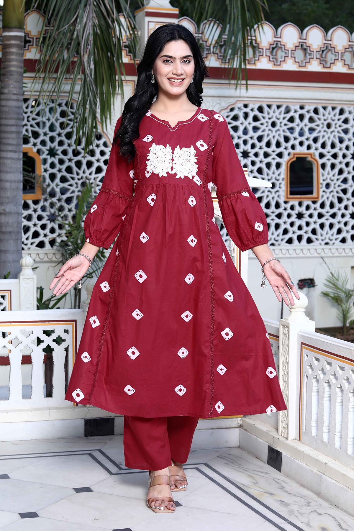 Buy Red Print Embroidered Kurta Set by Miravan for women online at ScrollnShops