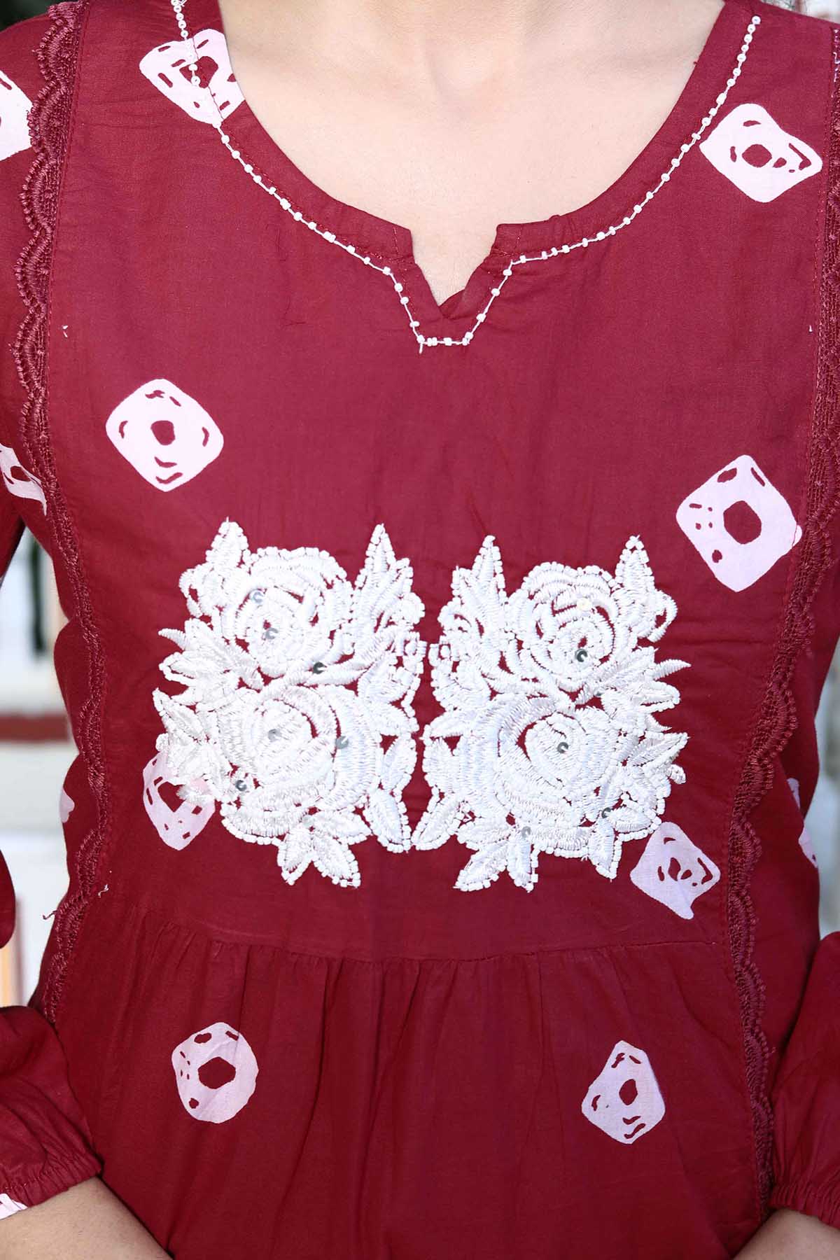 Red Print Embroidered Kurta Set