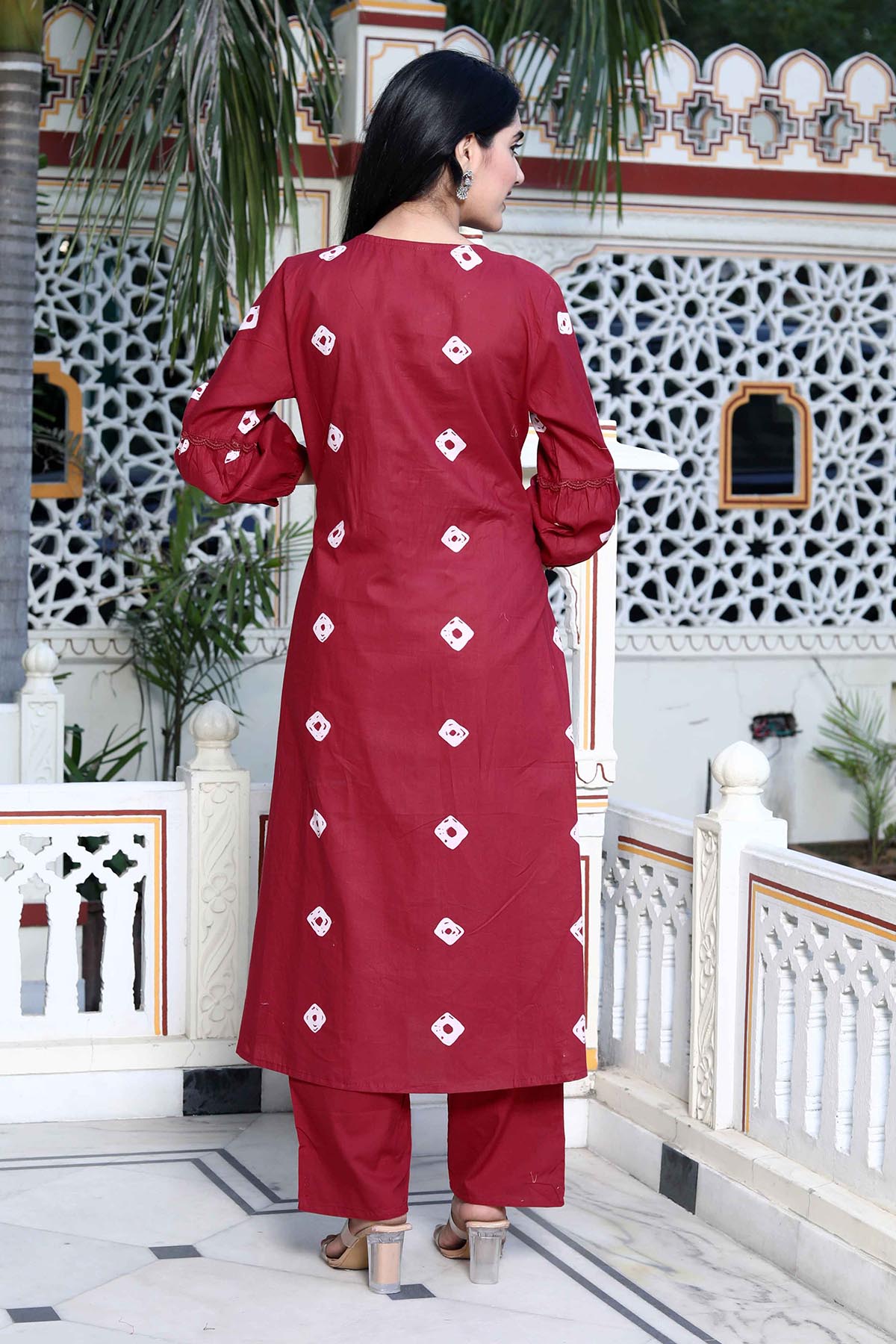 Red Print Embroidered Kurta Set