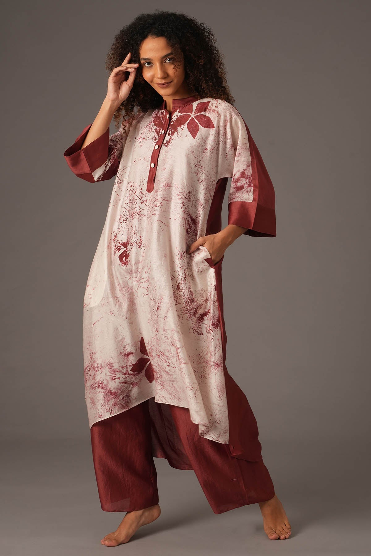 Buy Designer Red Flared Print Kurta & Pants Online