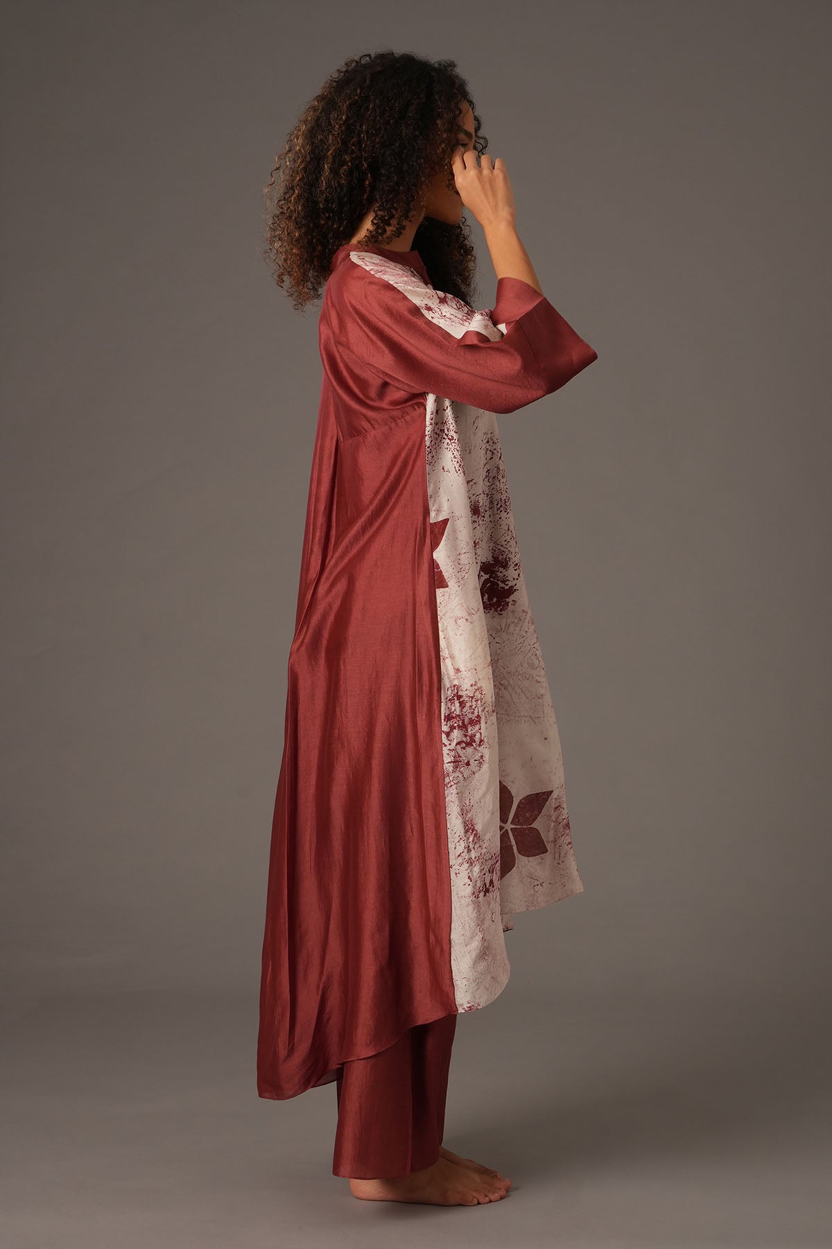 Red Flared Print Kurta & Pants