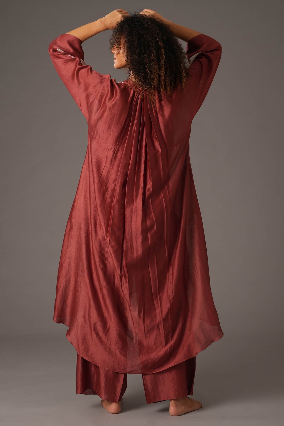 Red Flared Print Kurta & Pants