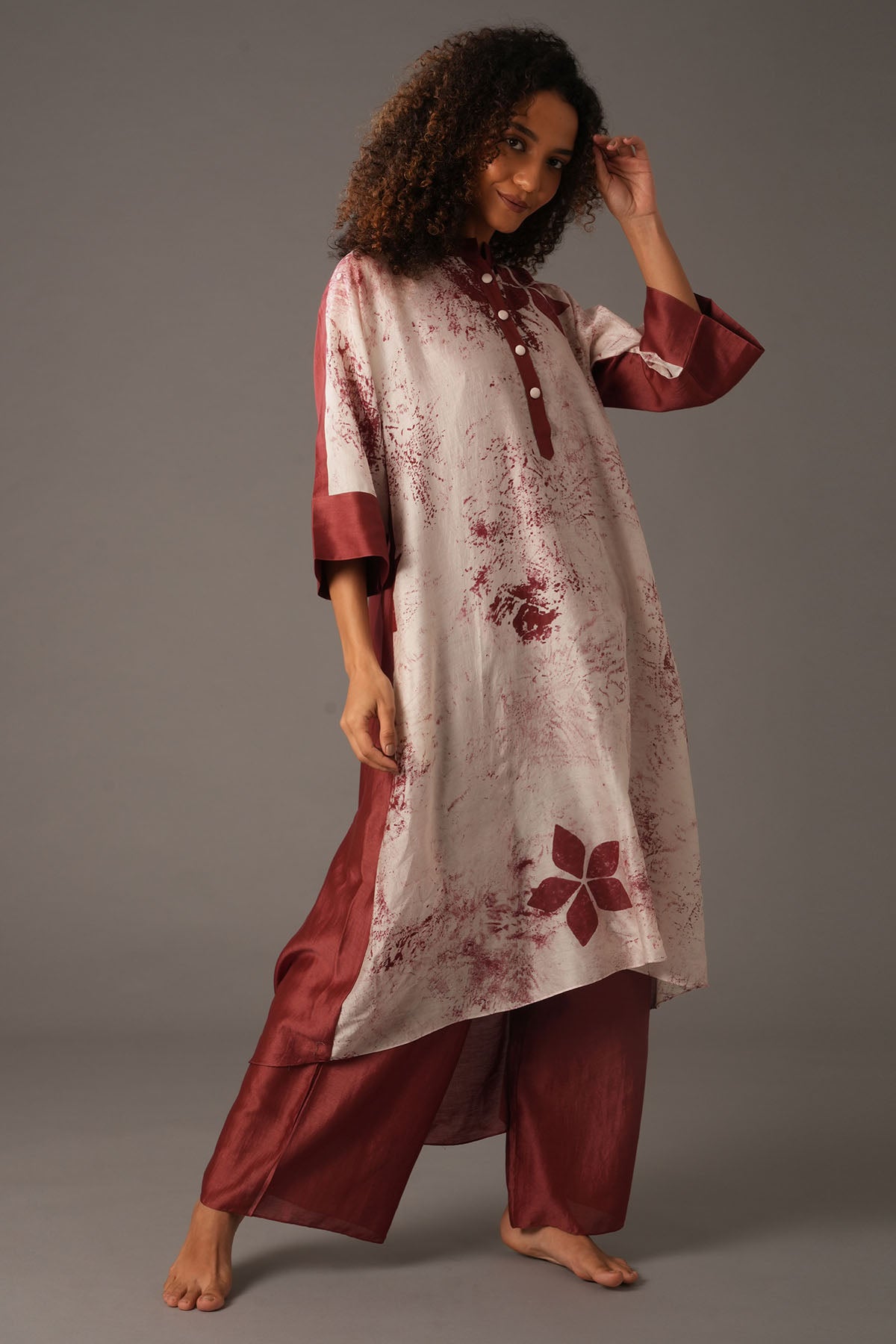 Red Flared Print Kurta & Pants