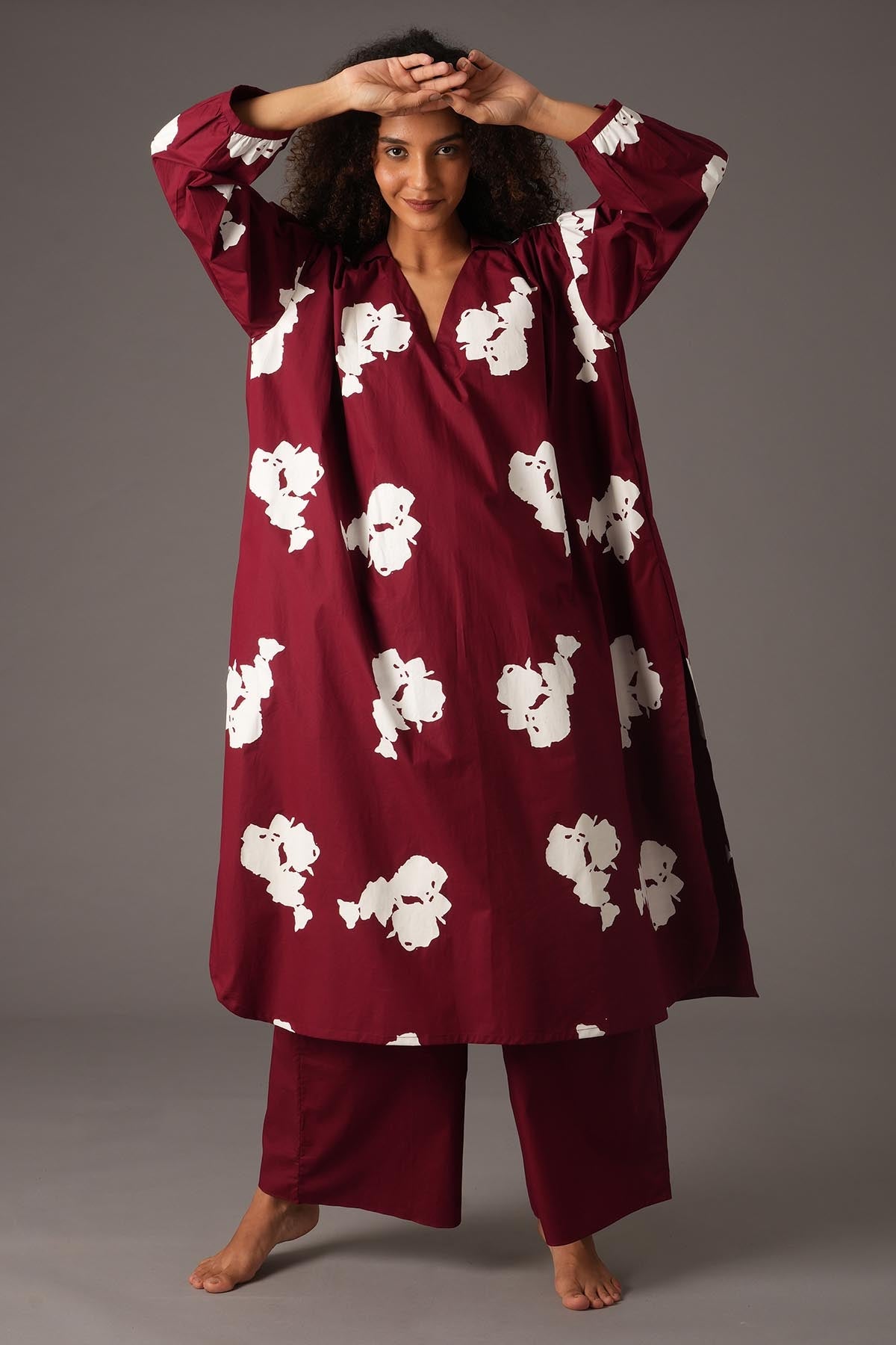 Khat Clothing Printed Flare Red Kurta & Pants for women online at ScrollnShops