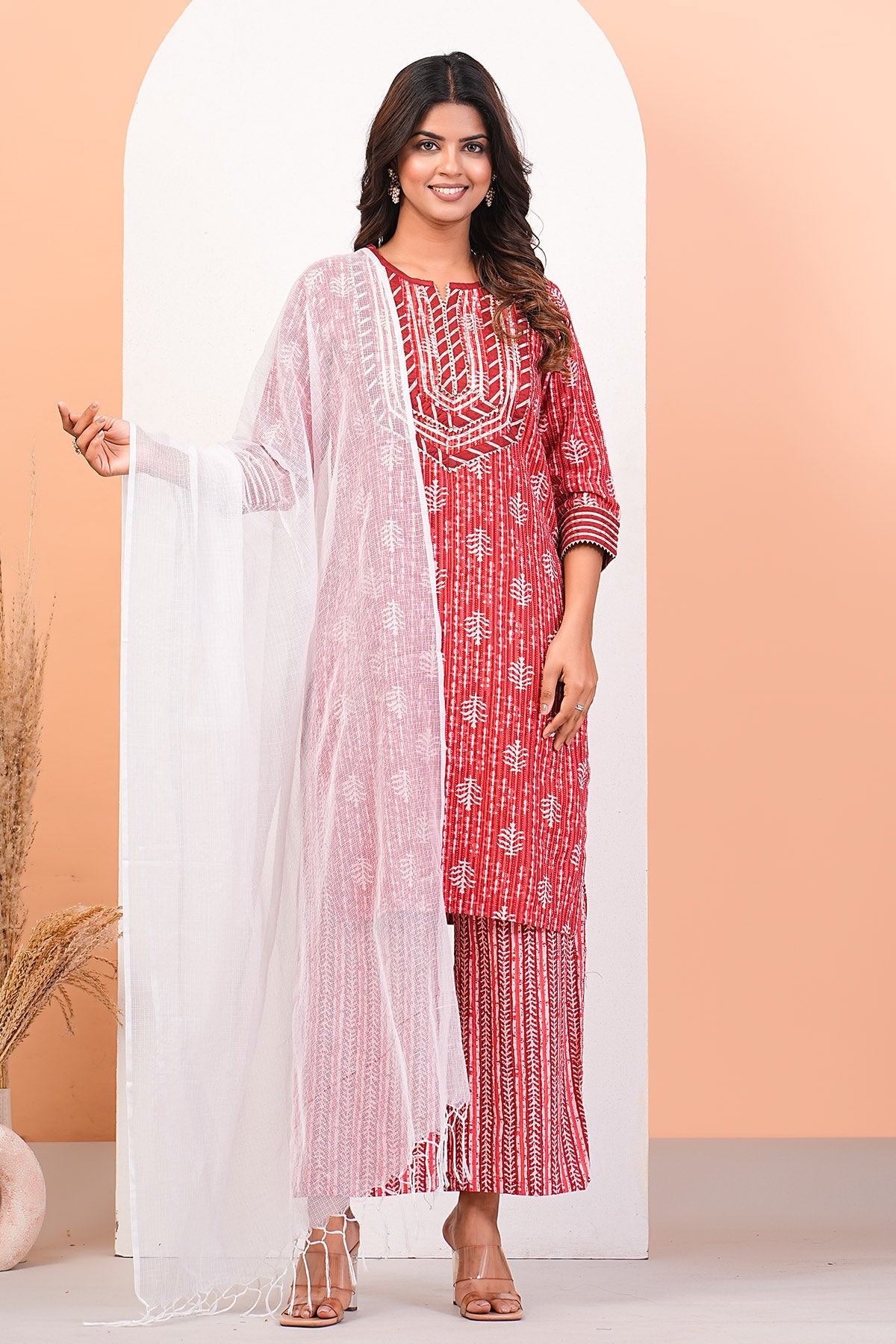 Buy Red Print Lace Detail Kurta Set by Namita Sharma for Women online at ScrollnShops