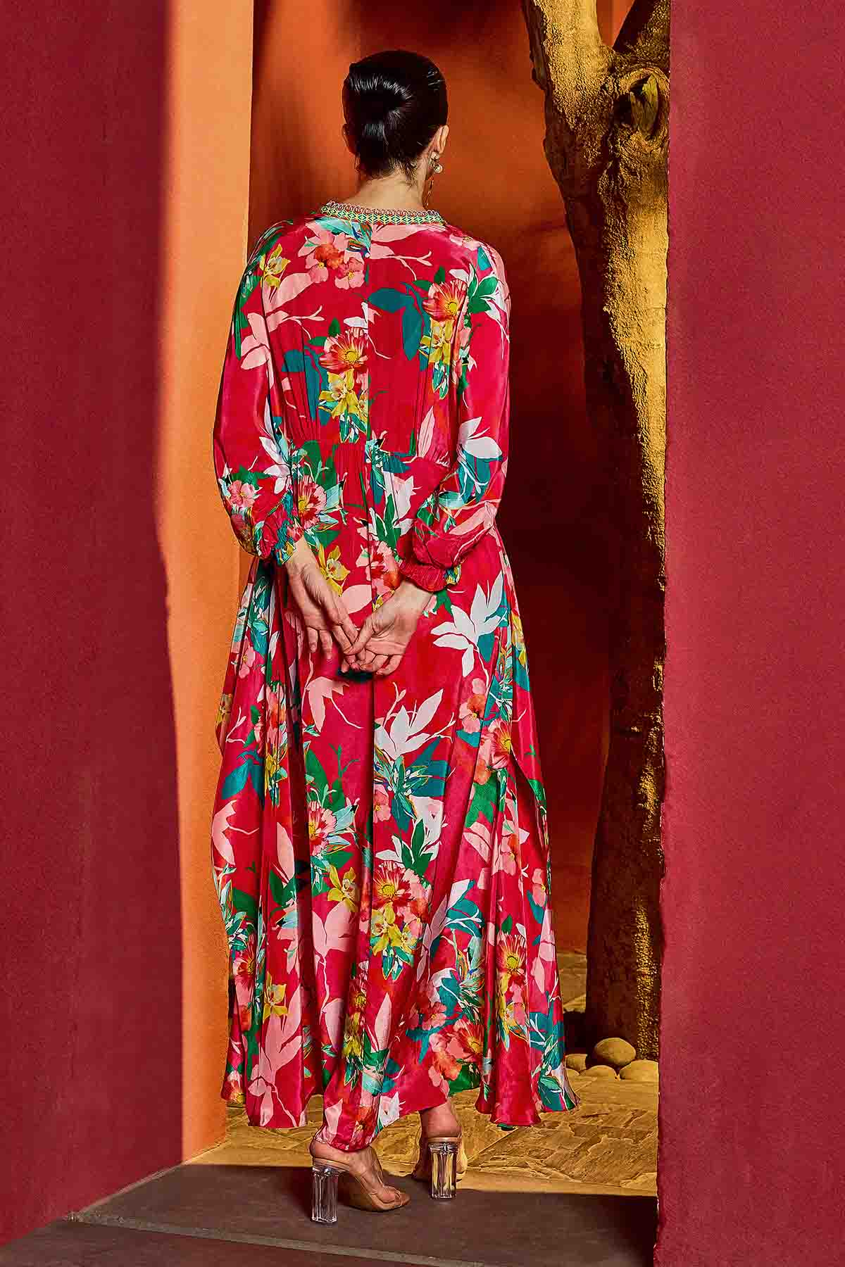 Red Printed Asymmetrical Kaftan