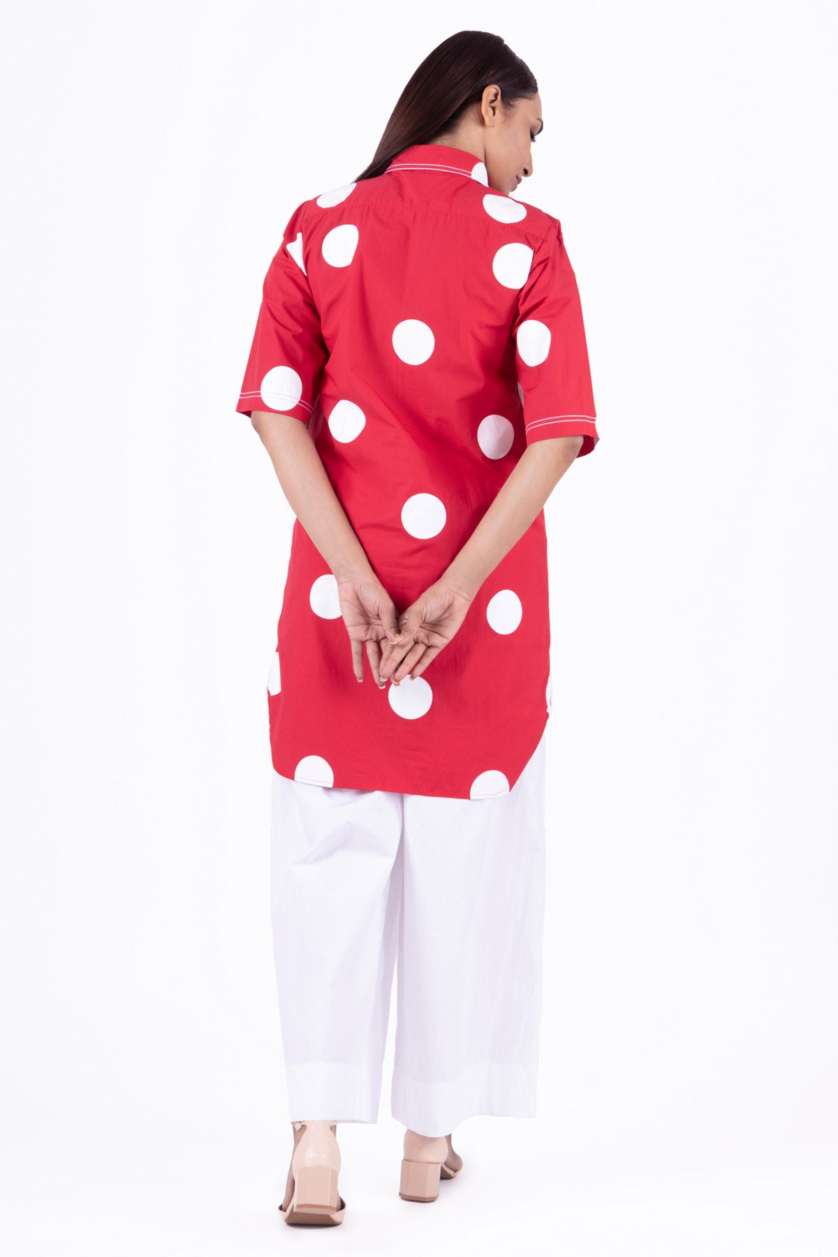 Red Printed Collar Top & Pants