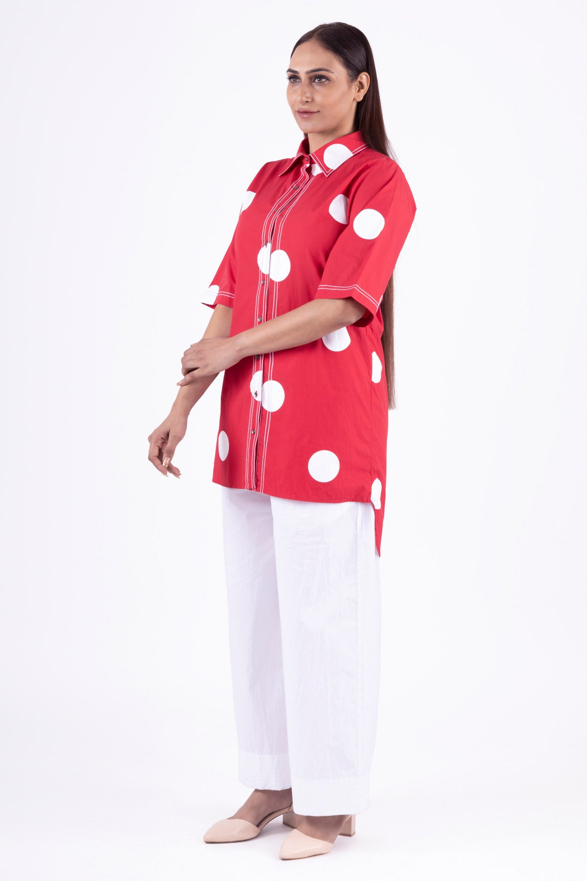 Red Printed Collar Top & Pants