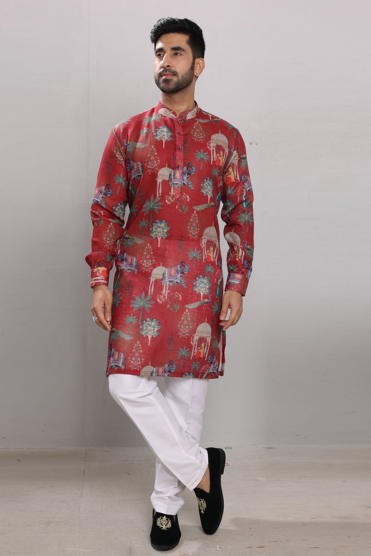 Buy Red Printed Cotton Blend Kurta by SNEHA B - Men for men online at ScrollnShops