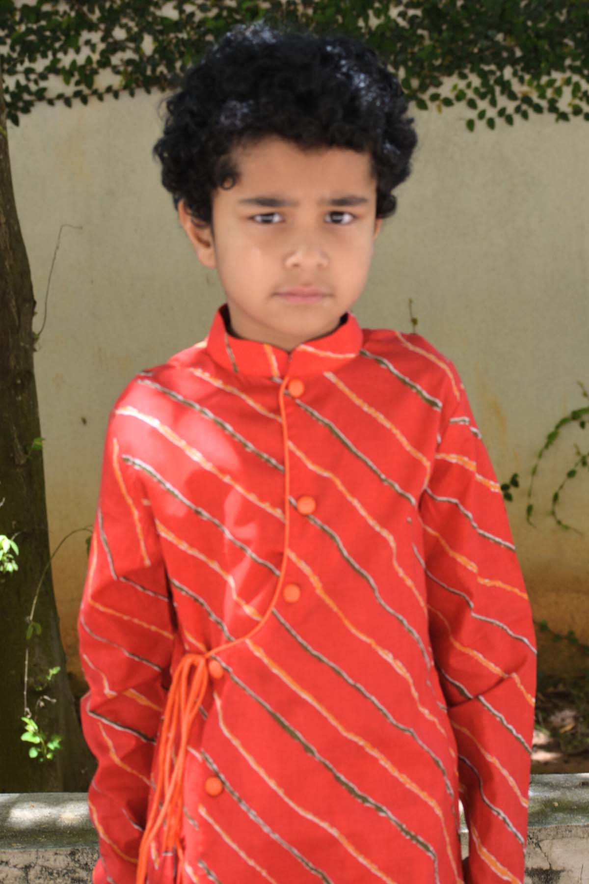 Red Printed Cotton Kurta Set