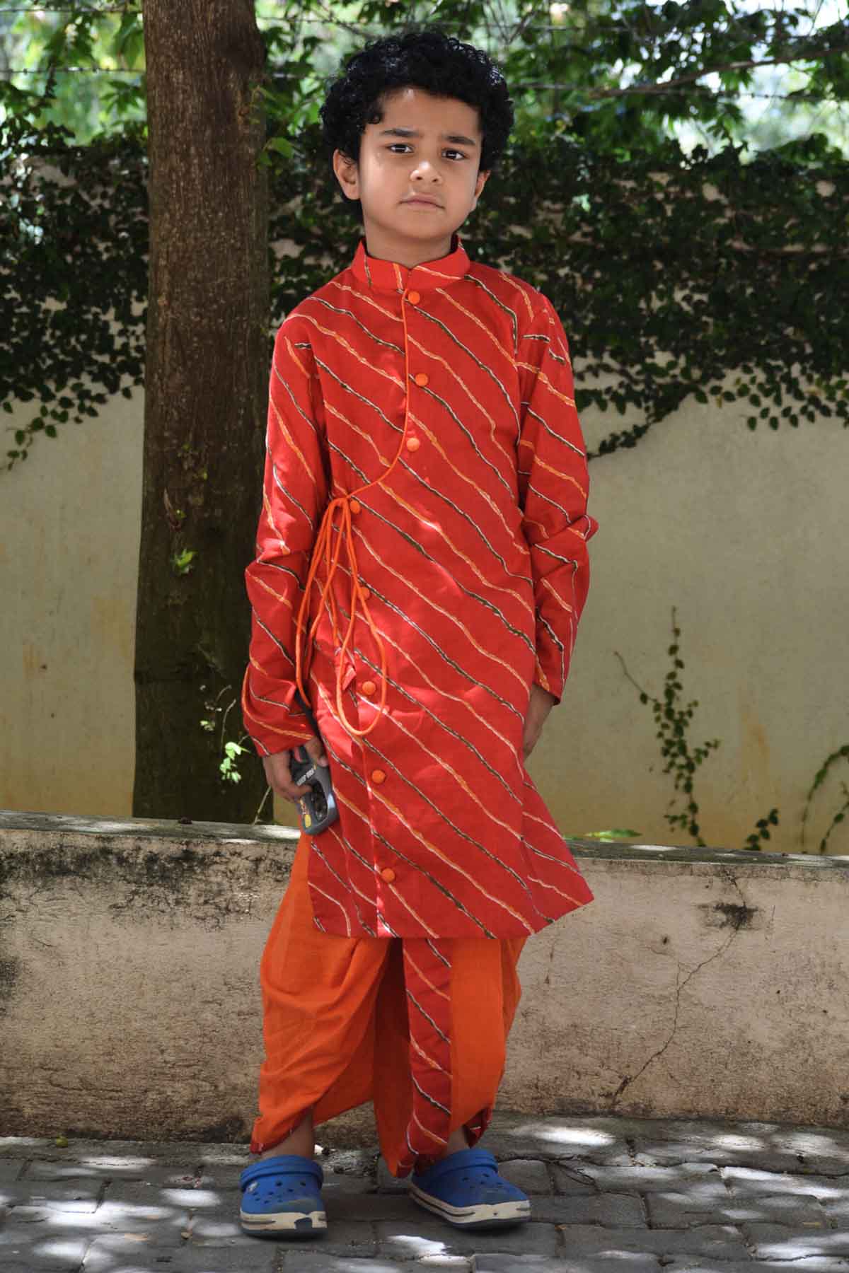 Mamma's Bear Red Printed Cotton Kurta Set for kids online at ScrollnShops