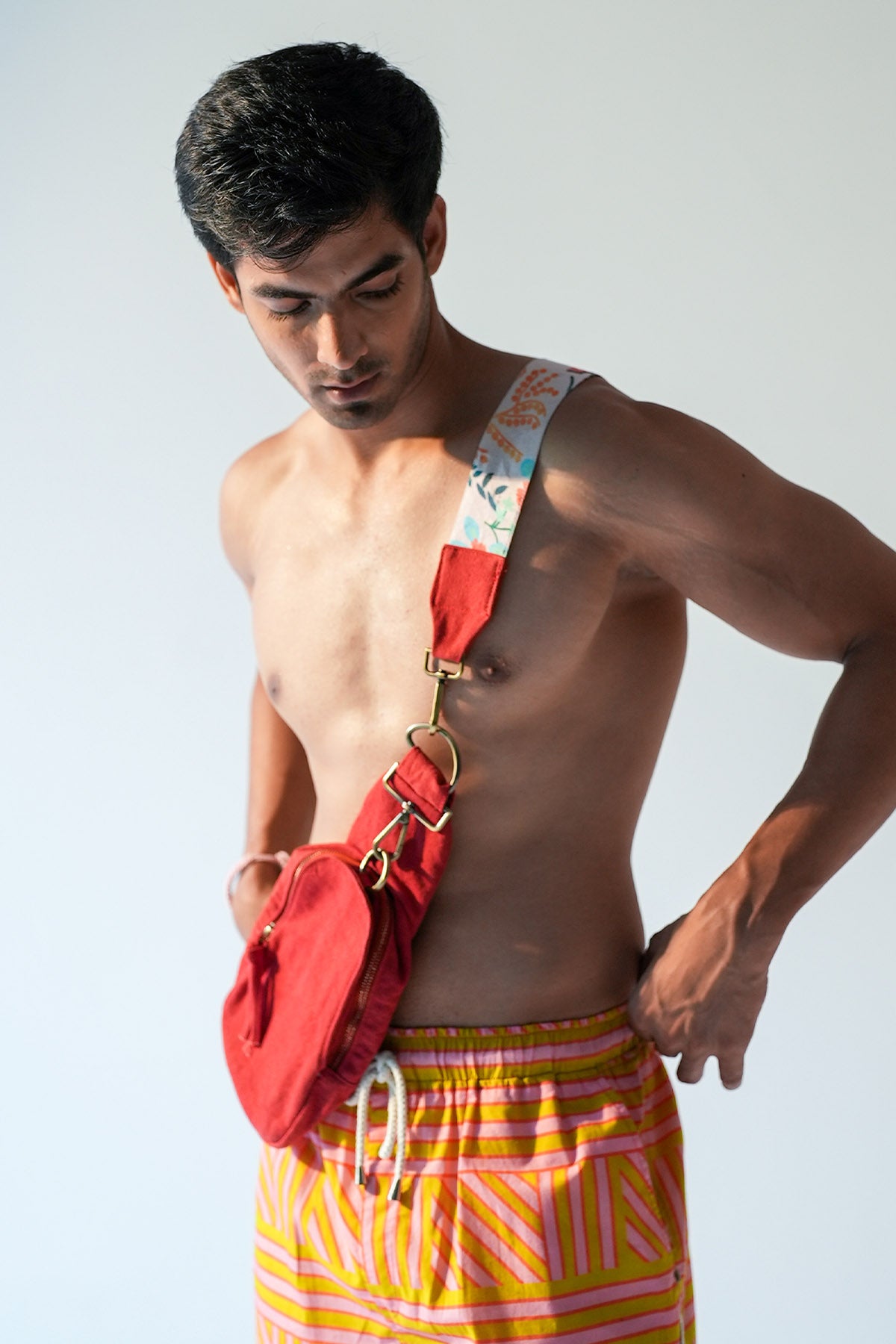 Red Printed Crossbody Canvas Bag