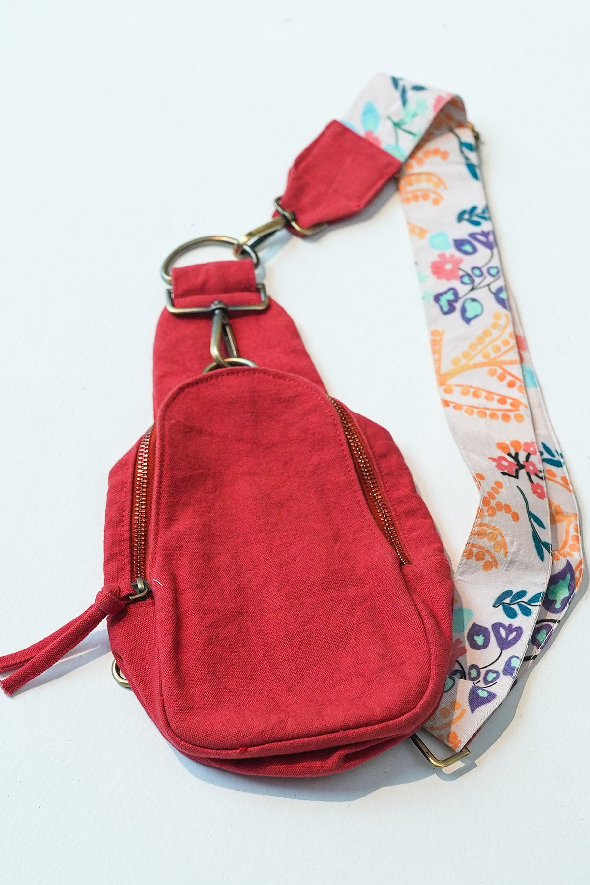 Red Printed Crossbody Canvas Bag