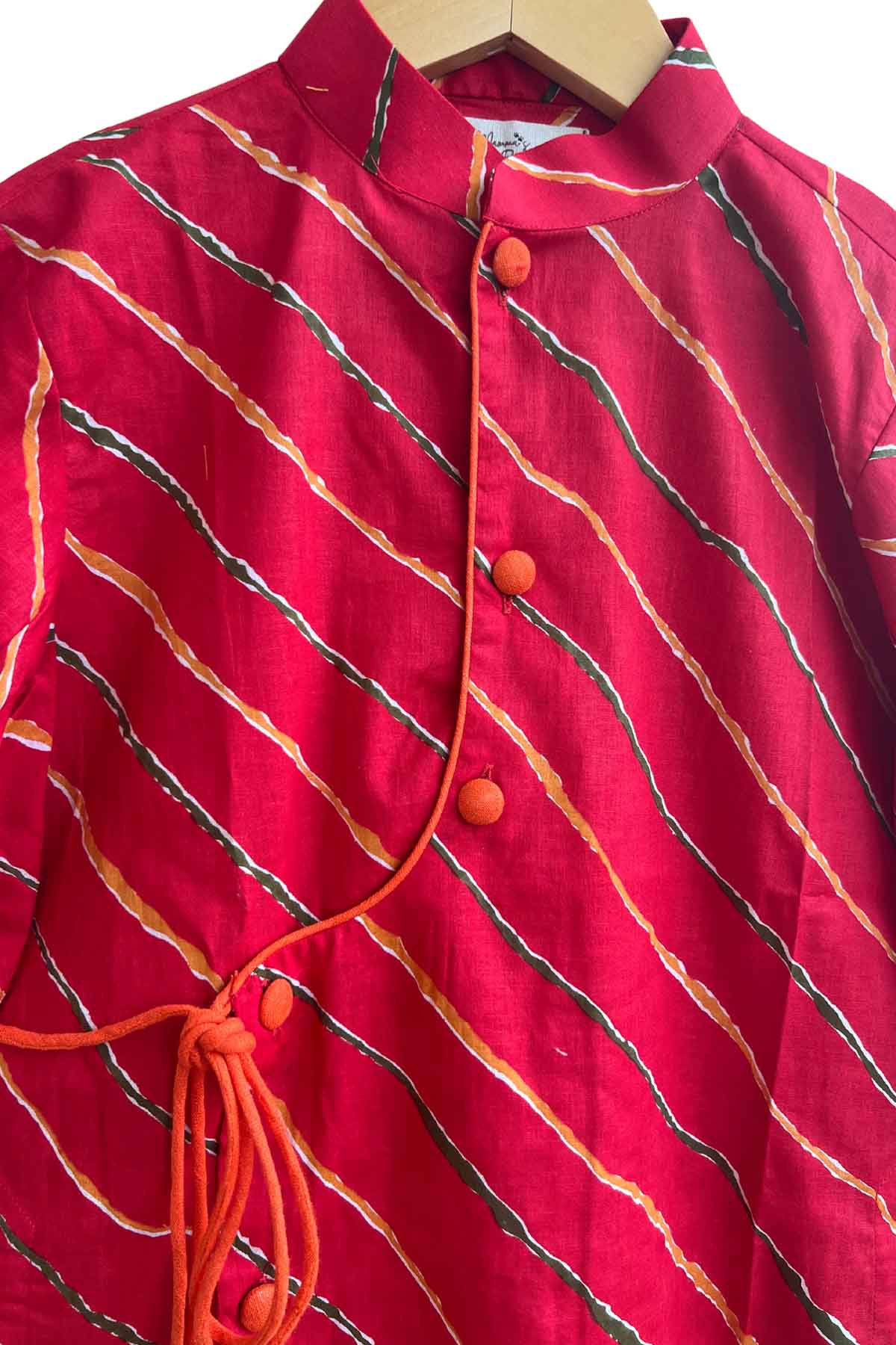 Red Printed Long Kurta & Pyjama