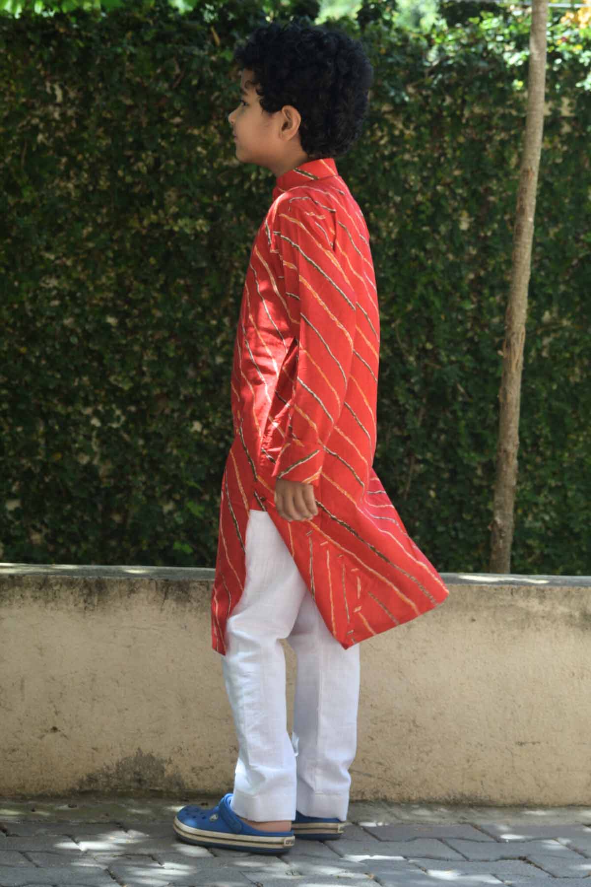 Red Printed Long Kurta & Pyjama