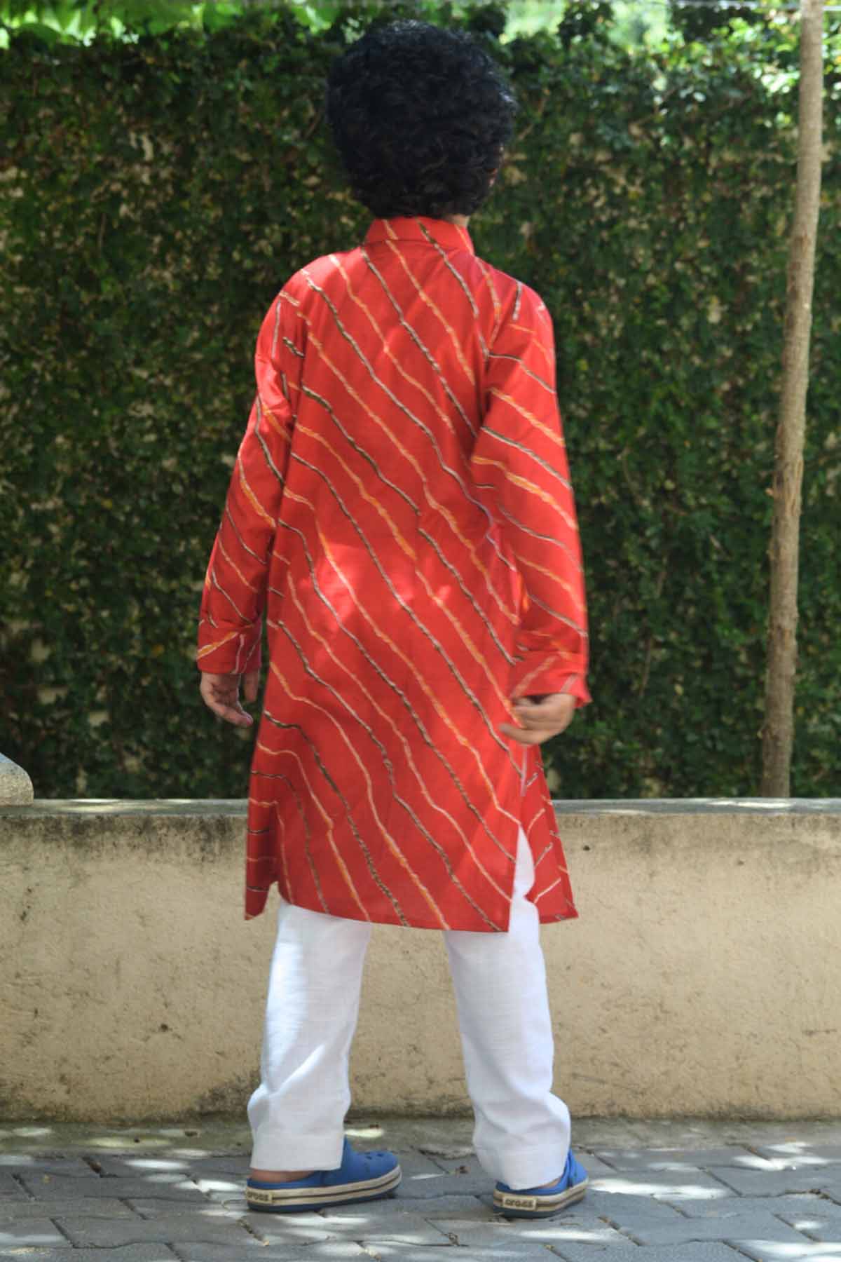 Red Printed Long Kurta & Pyjama