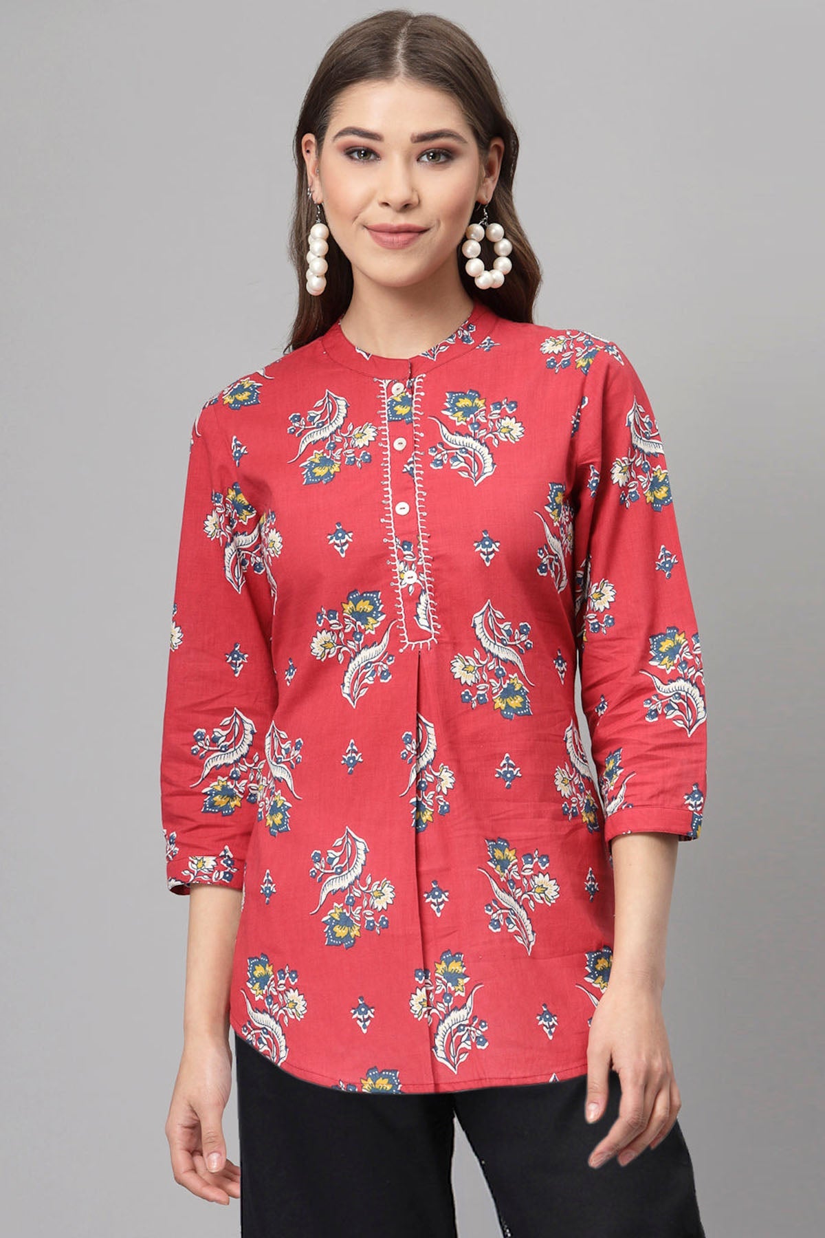 Buy Red Printed Sequins Thread Top for Women by Qomn Designer online available at scrollnshops