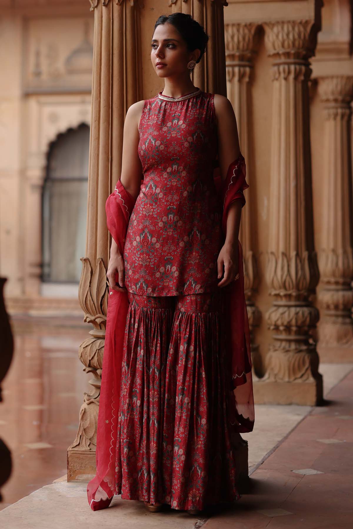 Megha Pitti Red Printed Short Kurta Set for women online at ScrollnShops