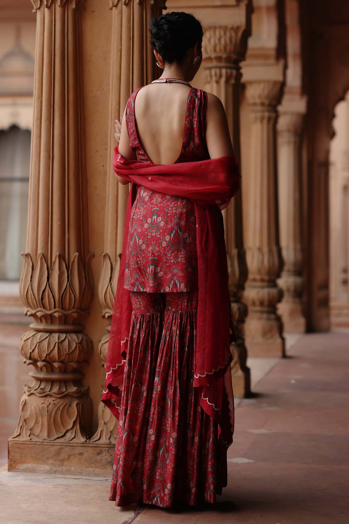 Red Printed Short Kurta Set