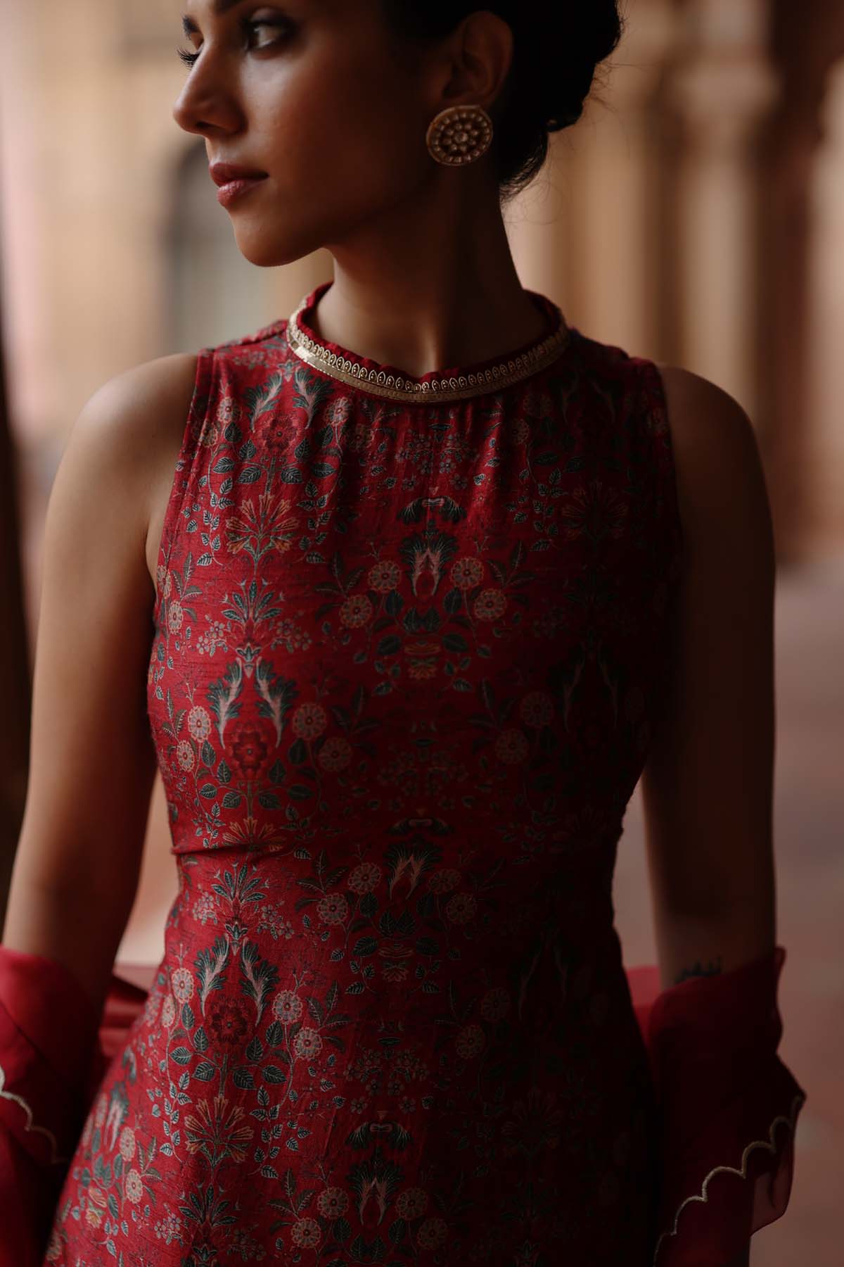 Red Printed Short Kurta Set