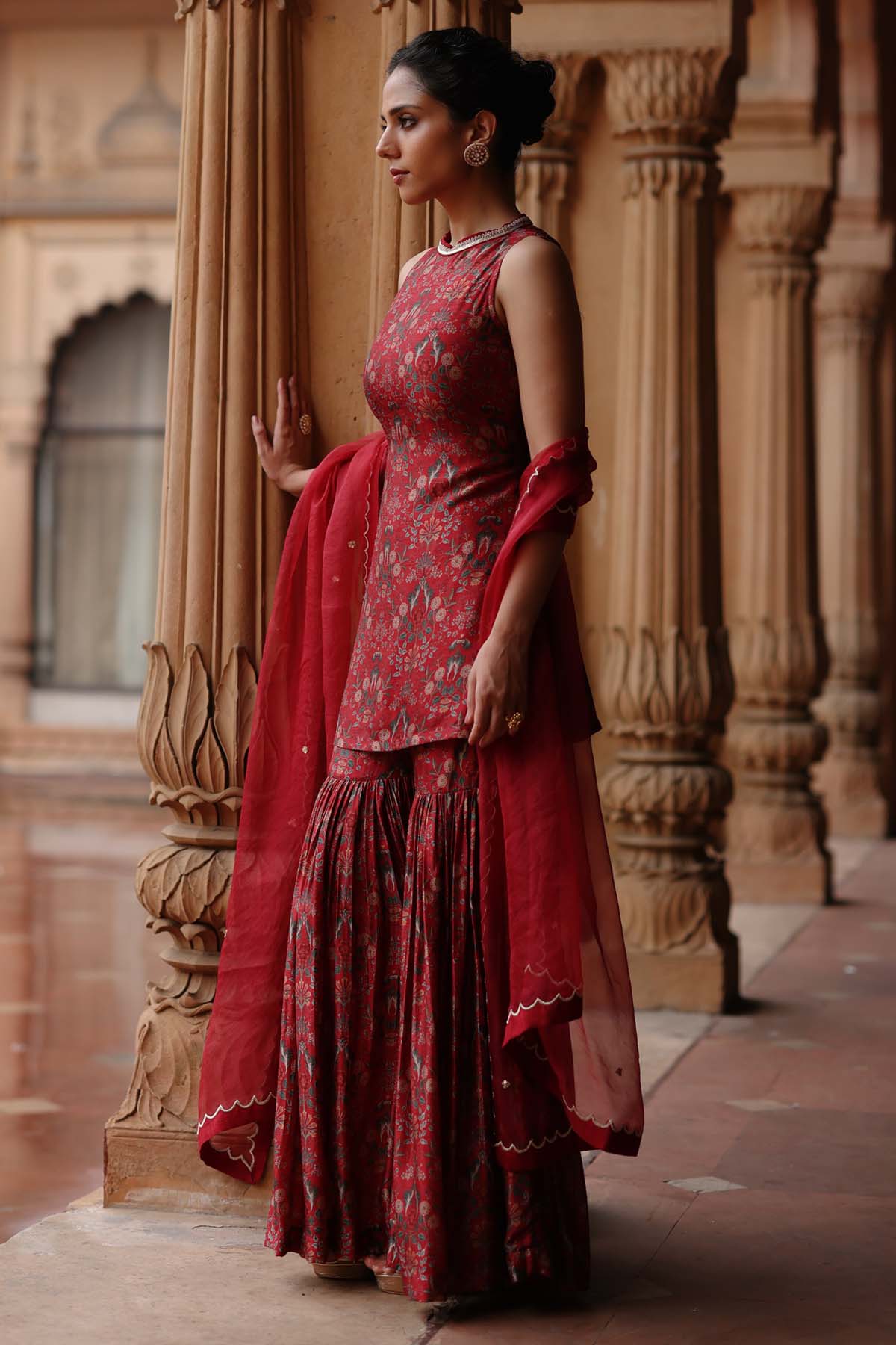 Red Printed Short Kurta Set