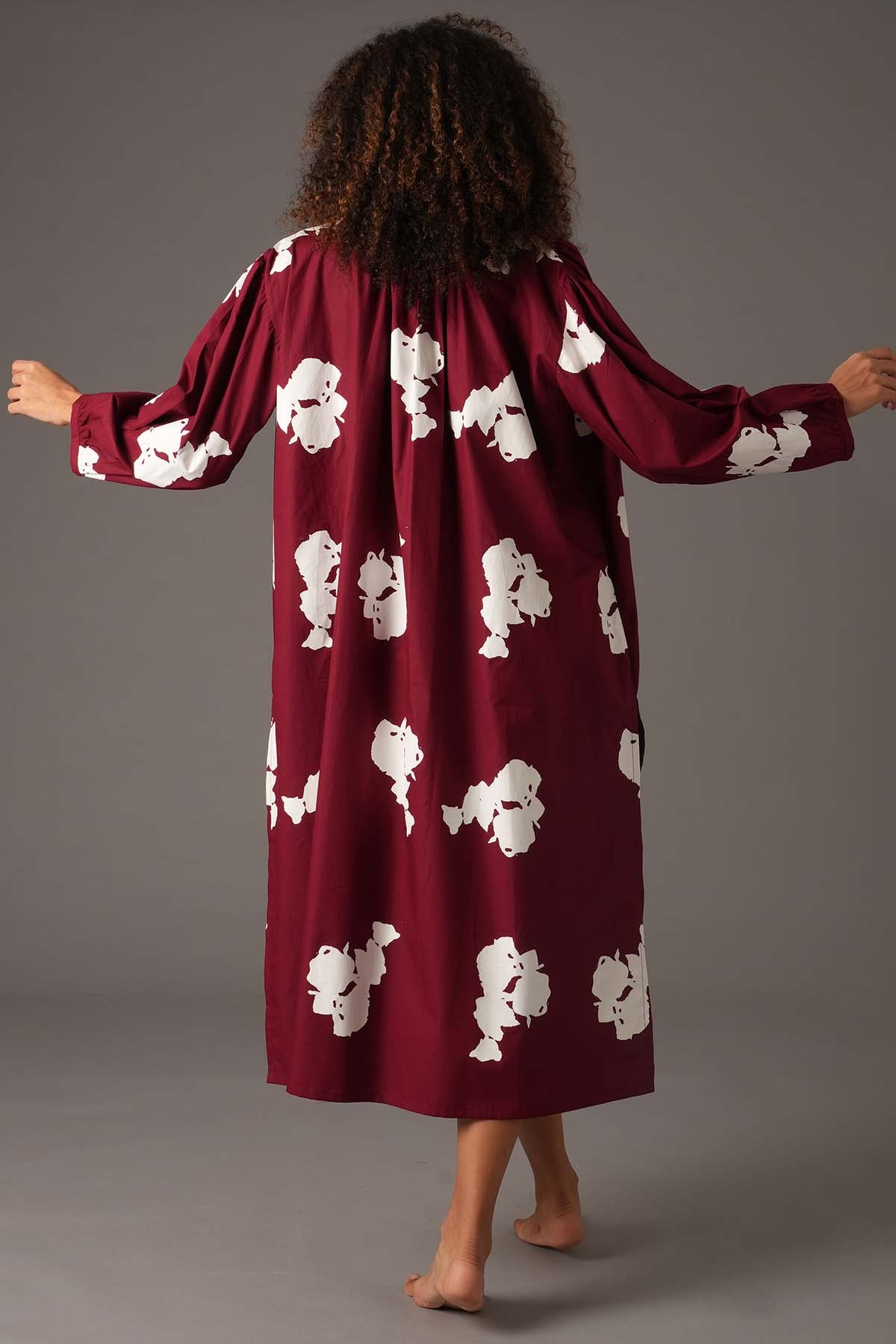 Red Printed Slit Midi Dress