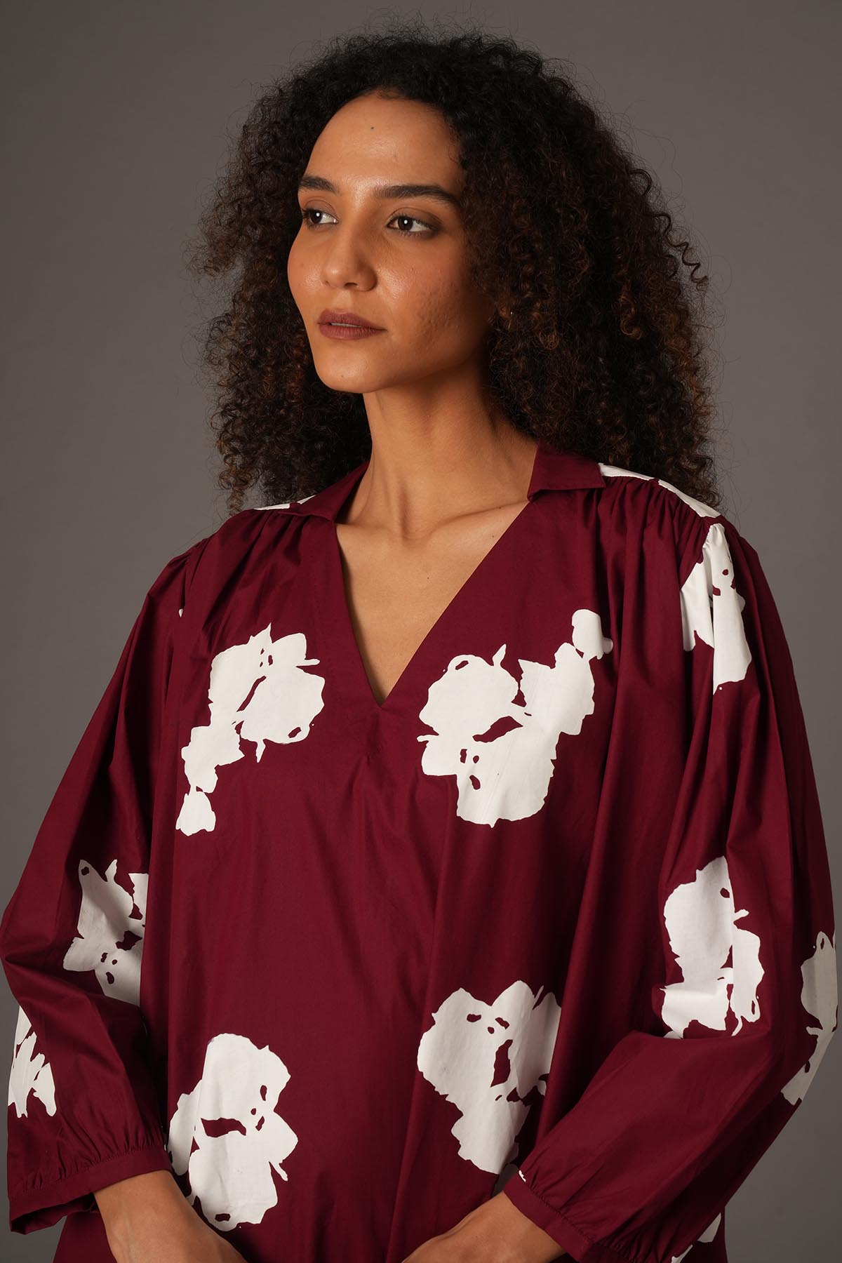 Red Printed Slit Midi Dress