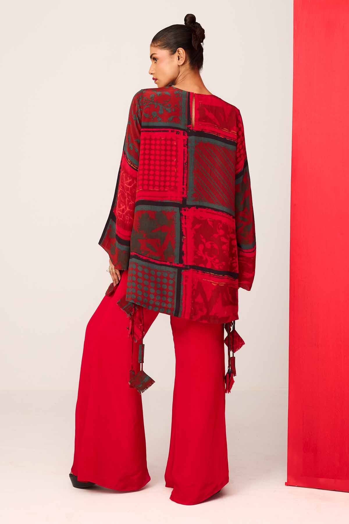 Red Printed Top & Flared Pants