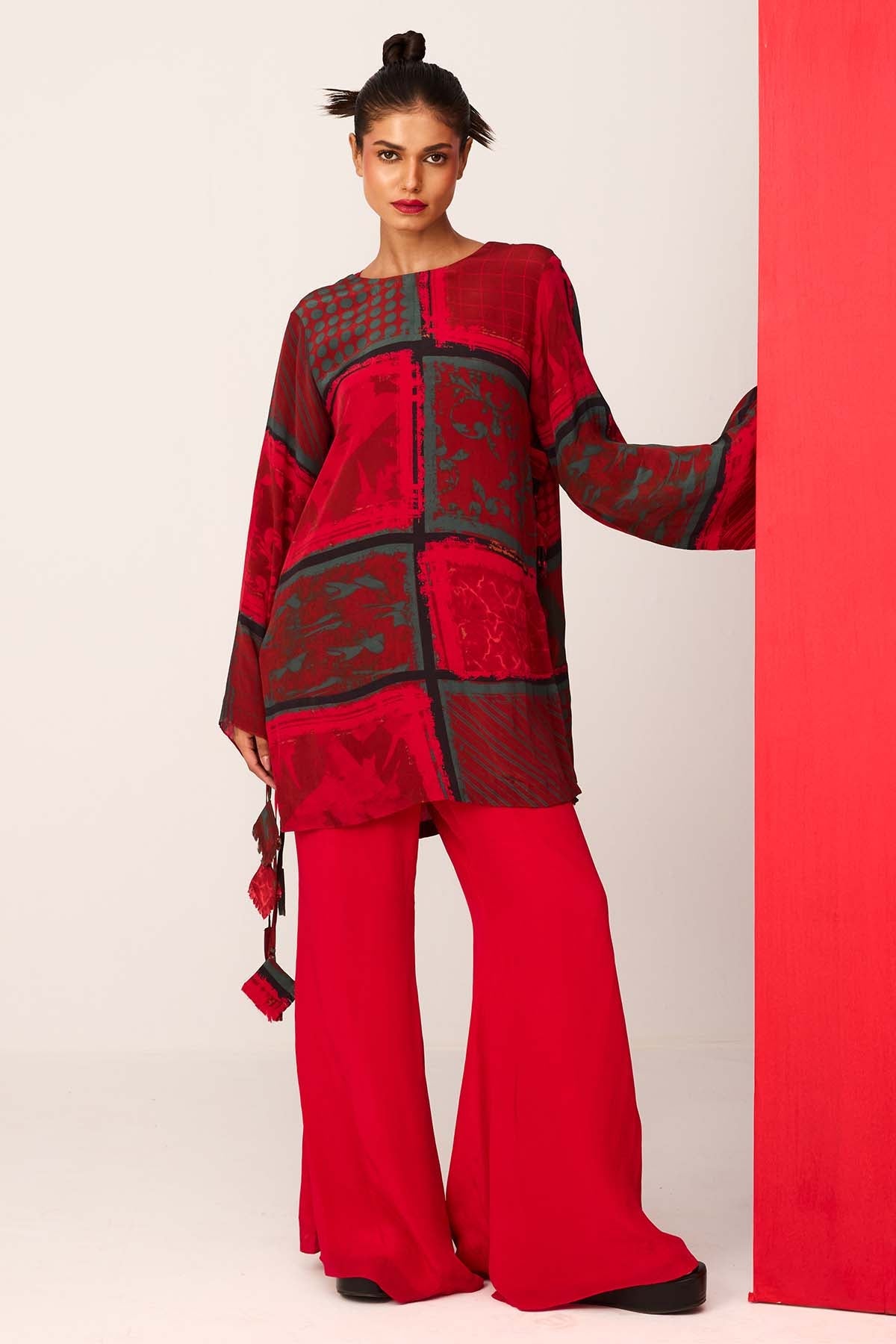 Buy Red Printed Top & Flared Pants by Shristi Chetani for women online at ScrollnShops