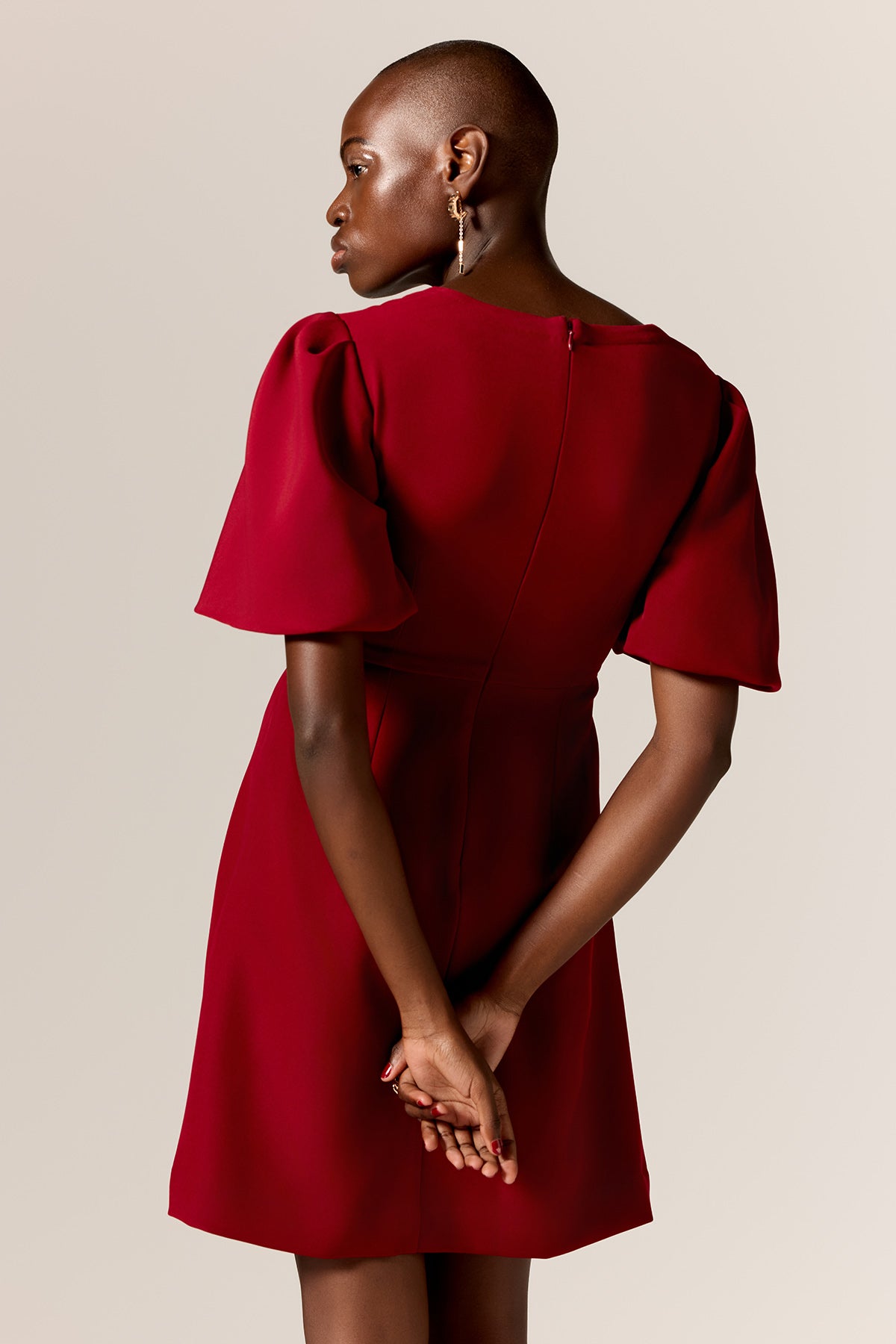 Red Puff Sleeves Mini Dress