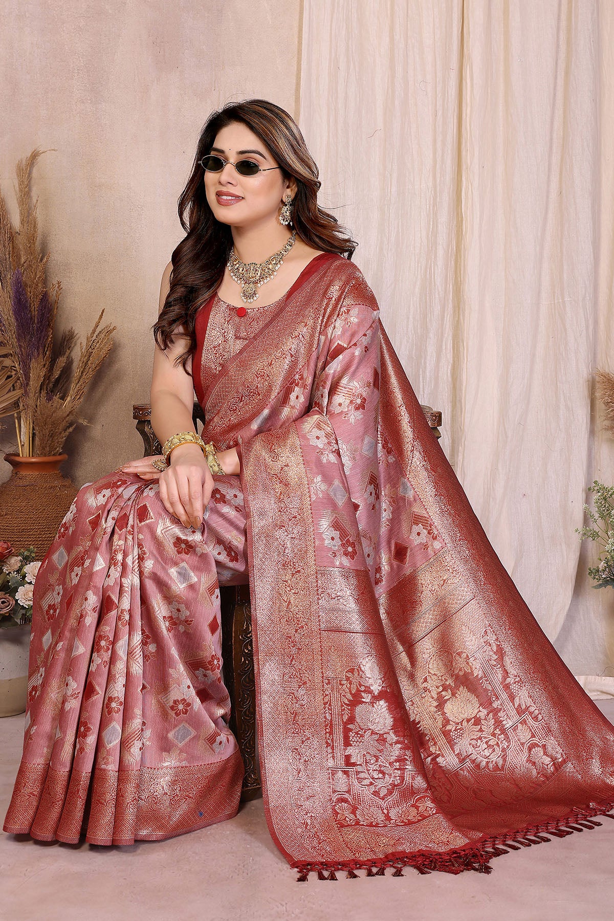Red Pure Cotton Jacquard Saree