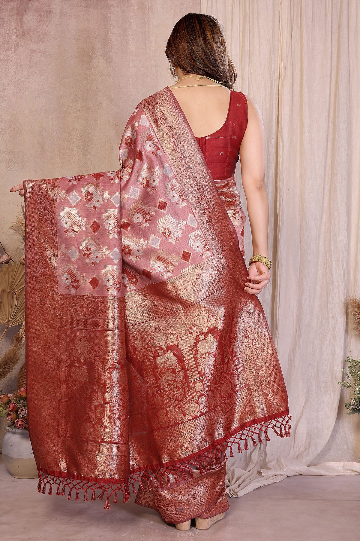 Red Pure Cotton Jacquard Saree