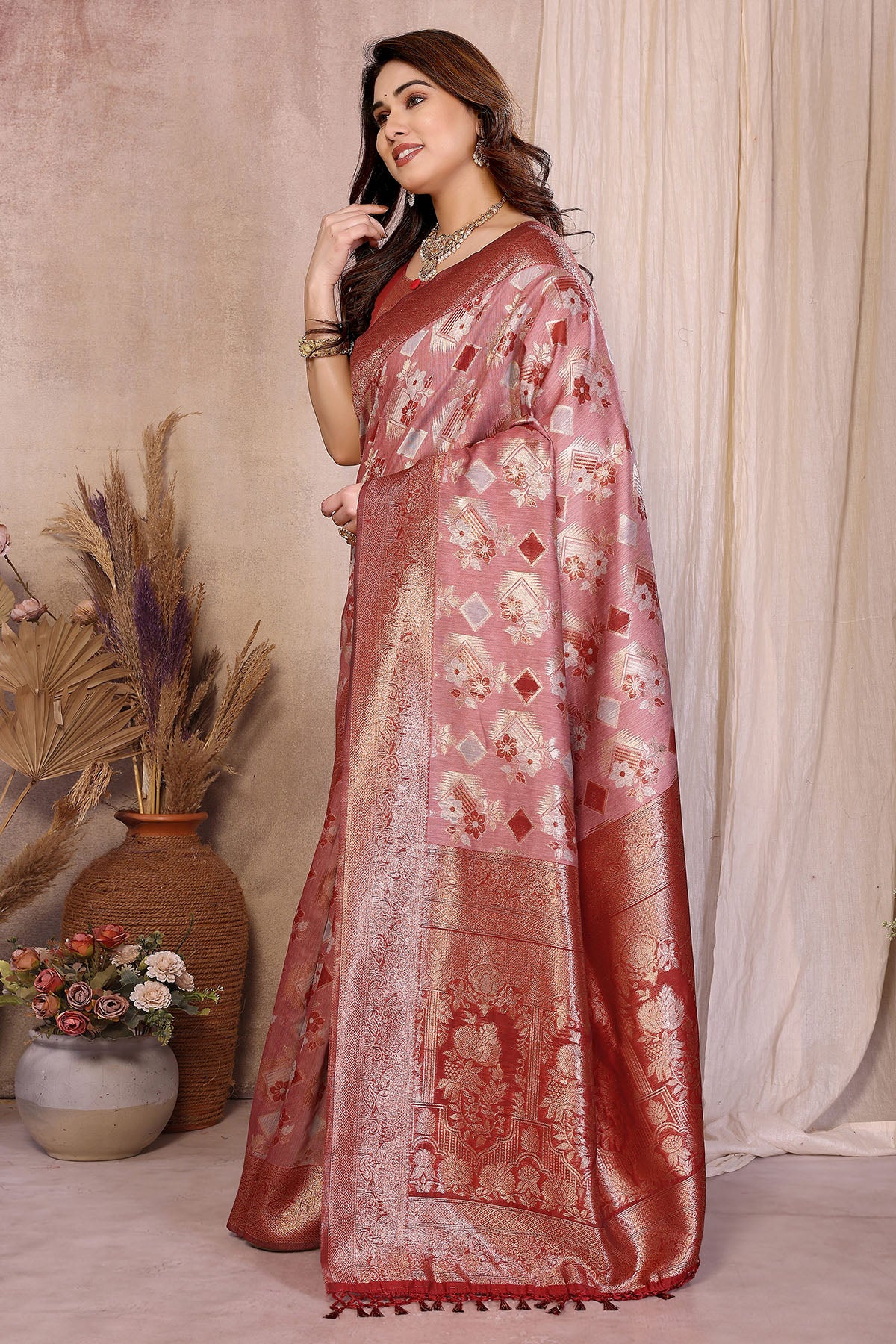 Red Pure Cotton Jacquard Saree