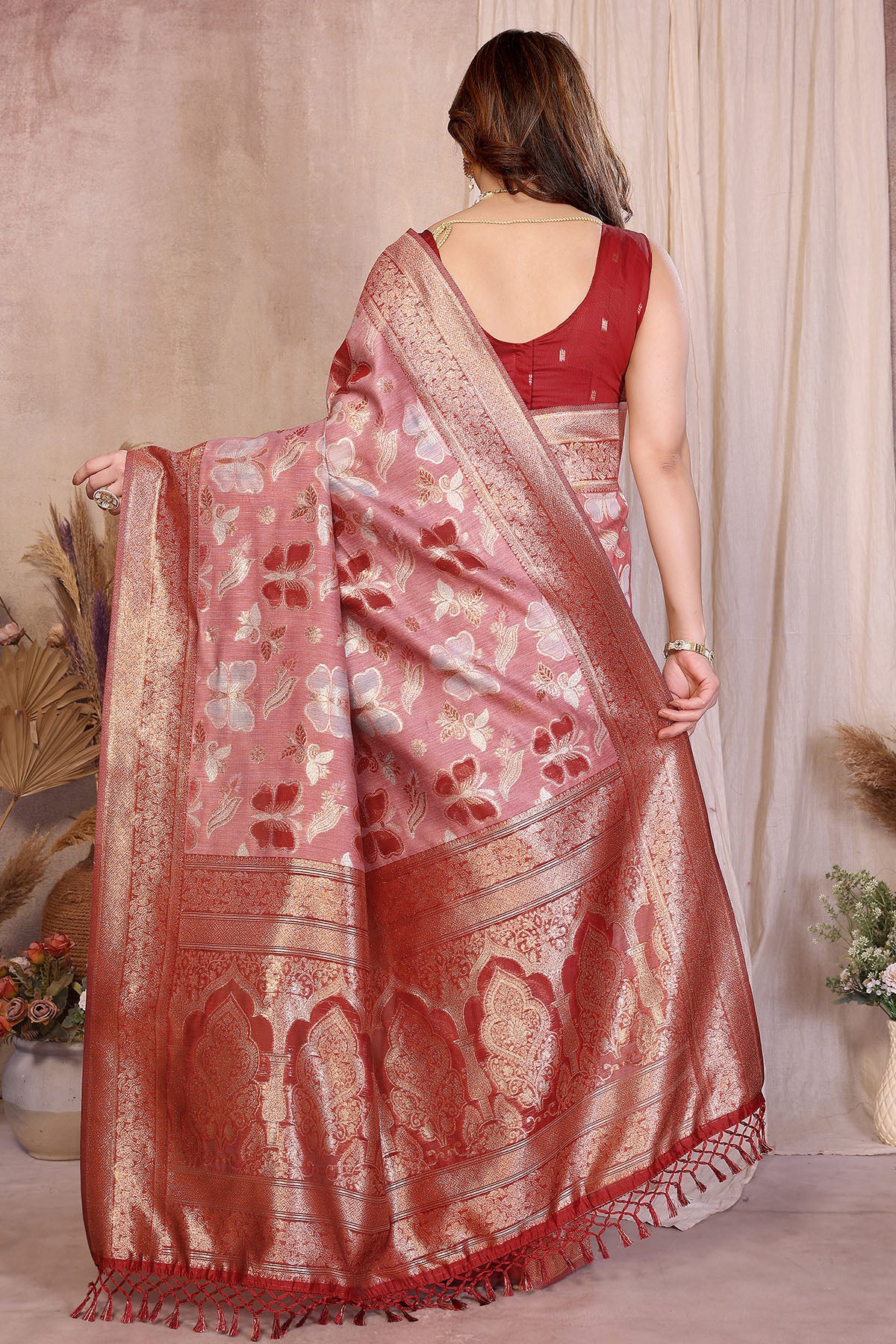 Red Pure Cotton Weaving Saree