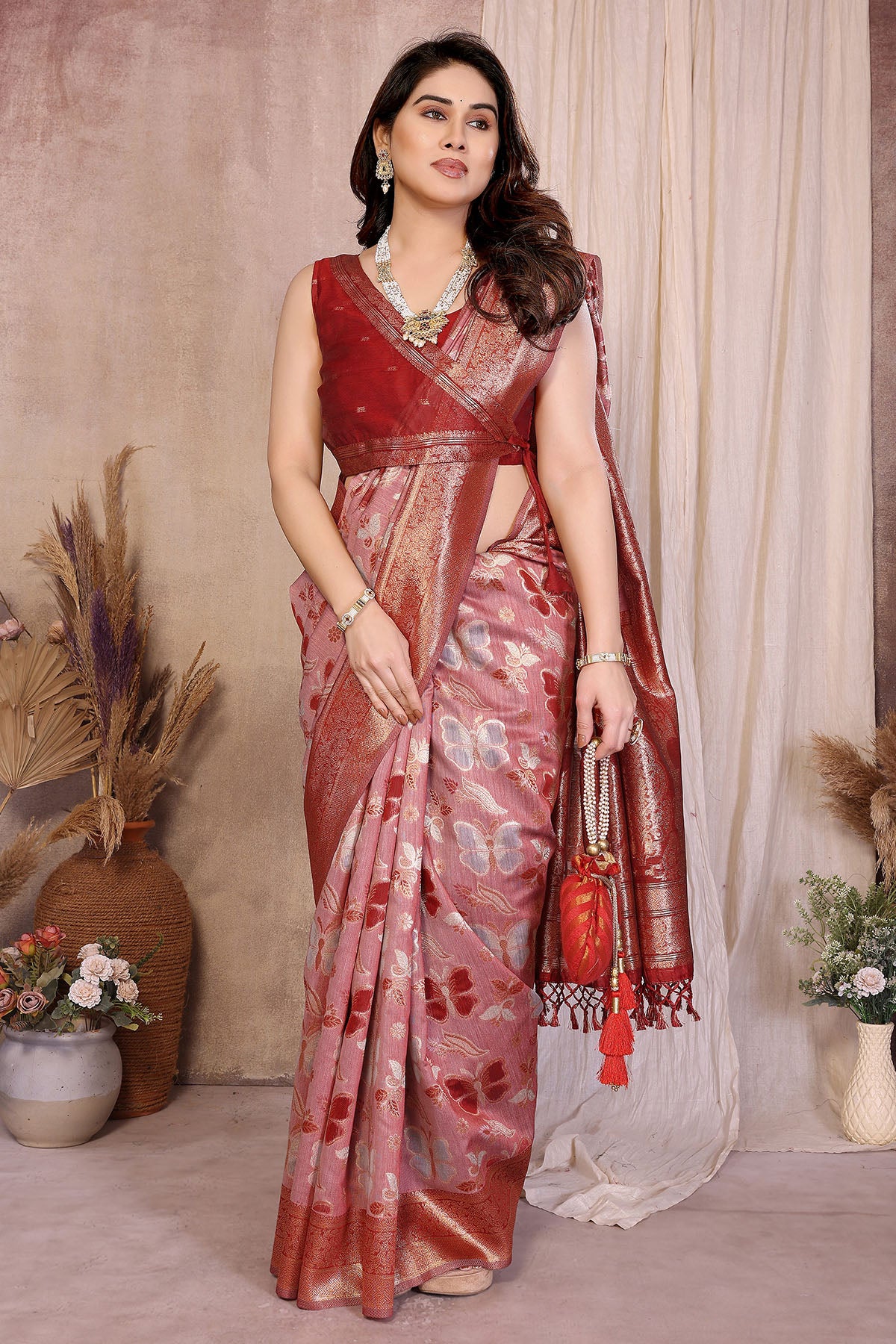 Red Pure Cotton Weaving Saree