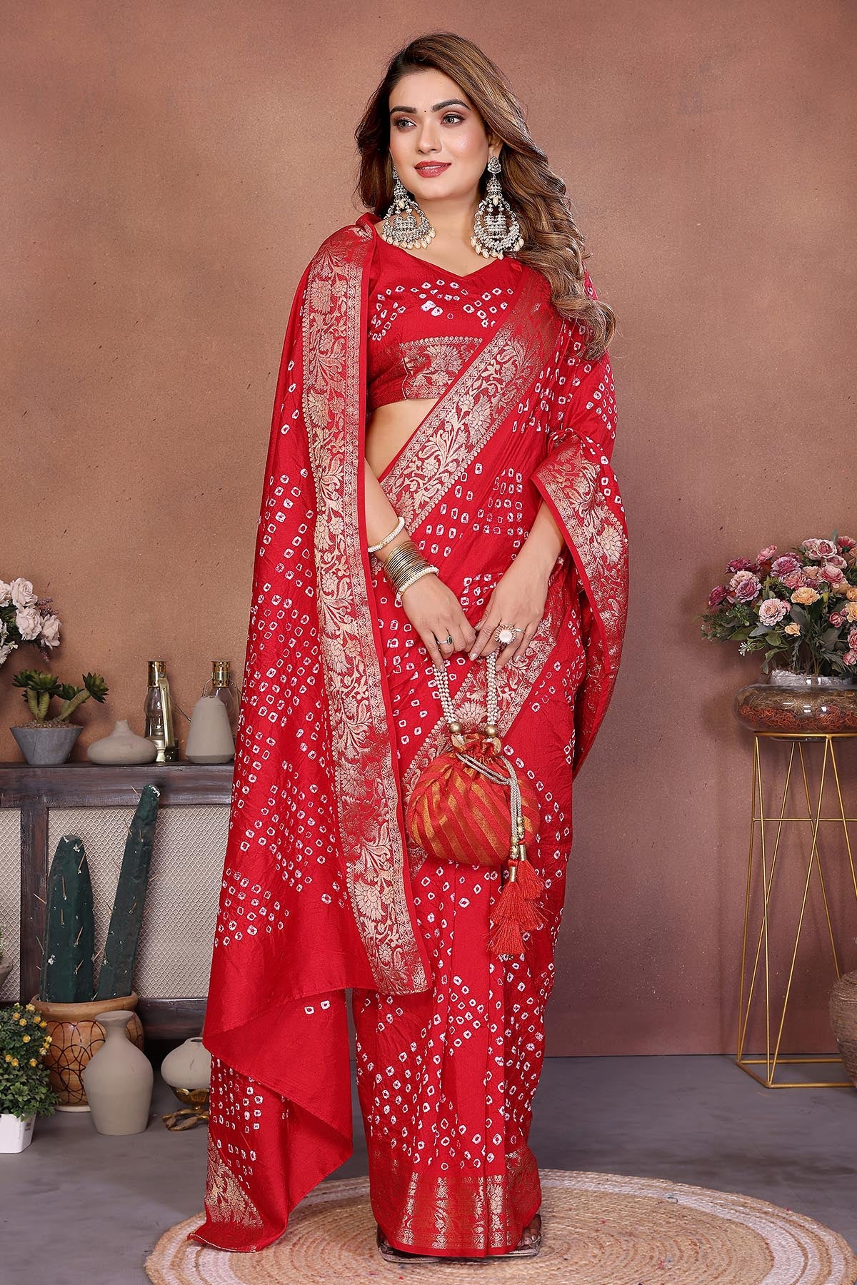 Red Pure Dola Silk Fancy Saree