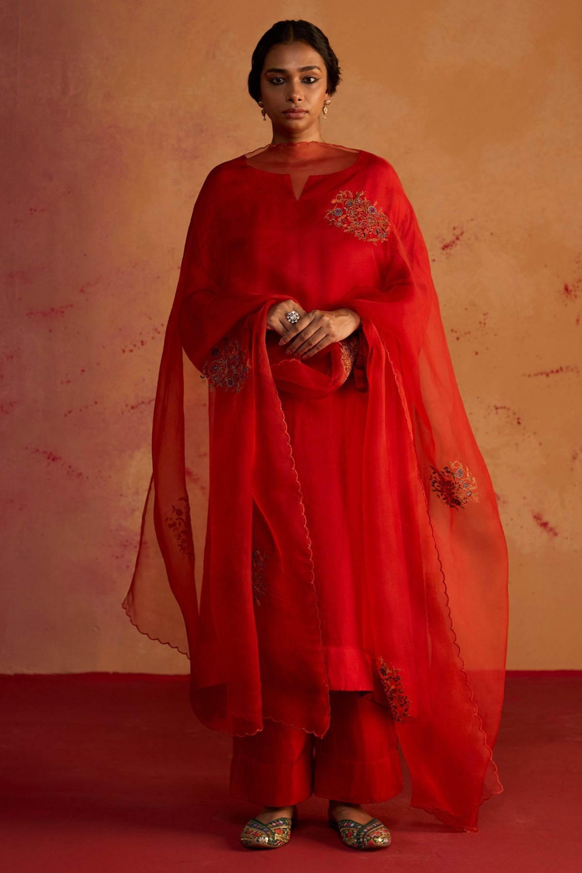 Buy Red Pure Silk Kurta And Pants for women by Rhua online available at scrollnshops