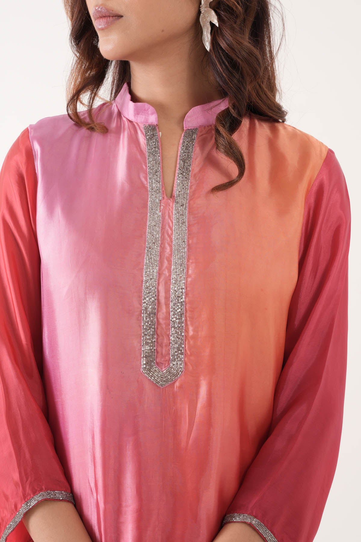 Red Rani Ombre Shaded Kurta Set