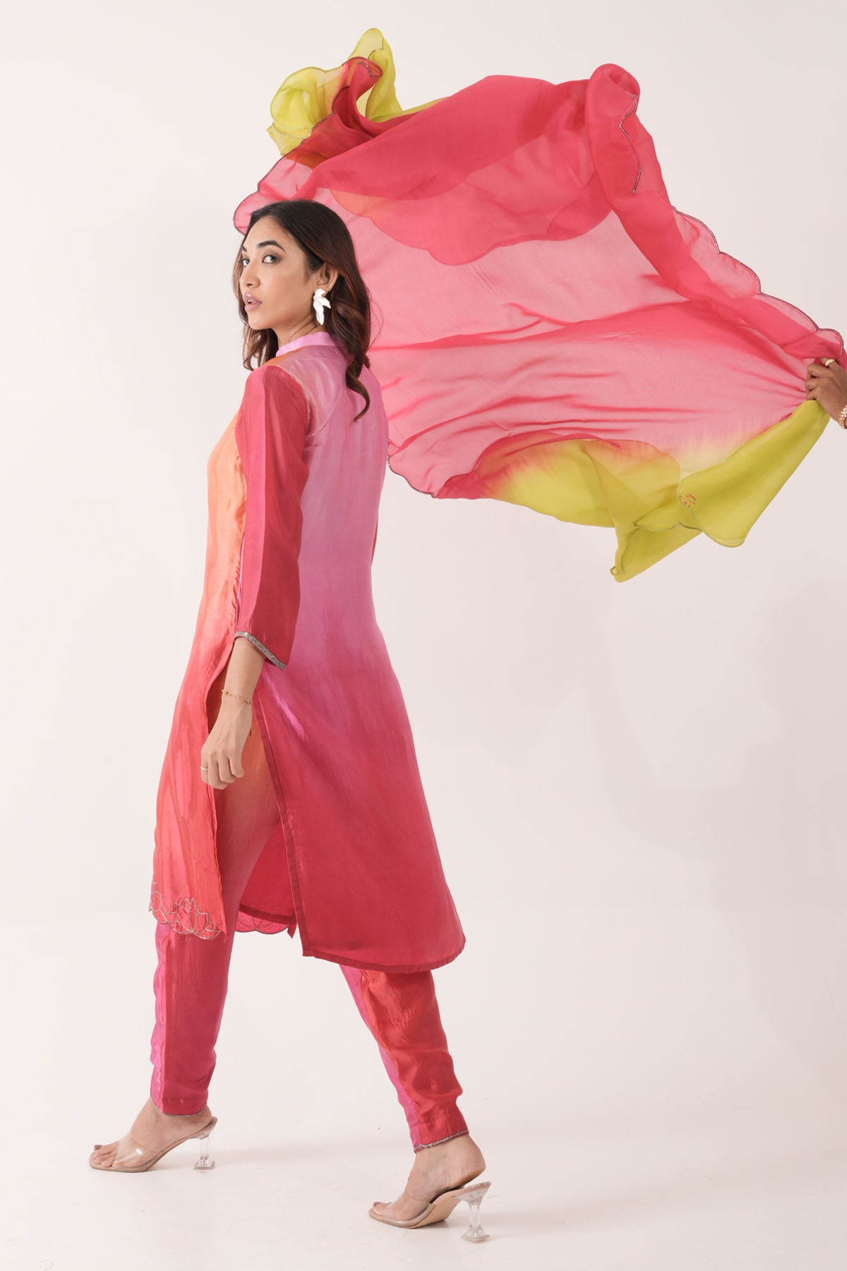 Red Rani Ombre Shaded Kurta Set