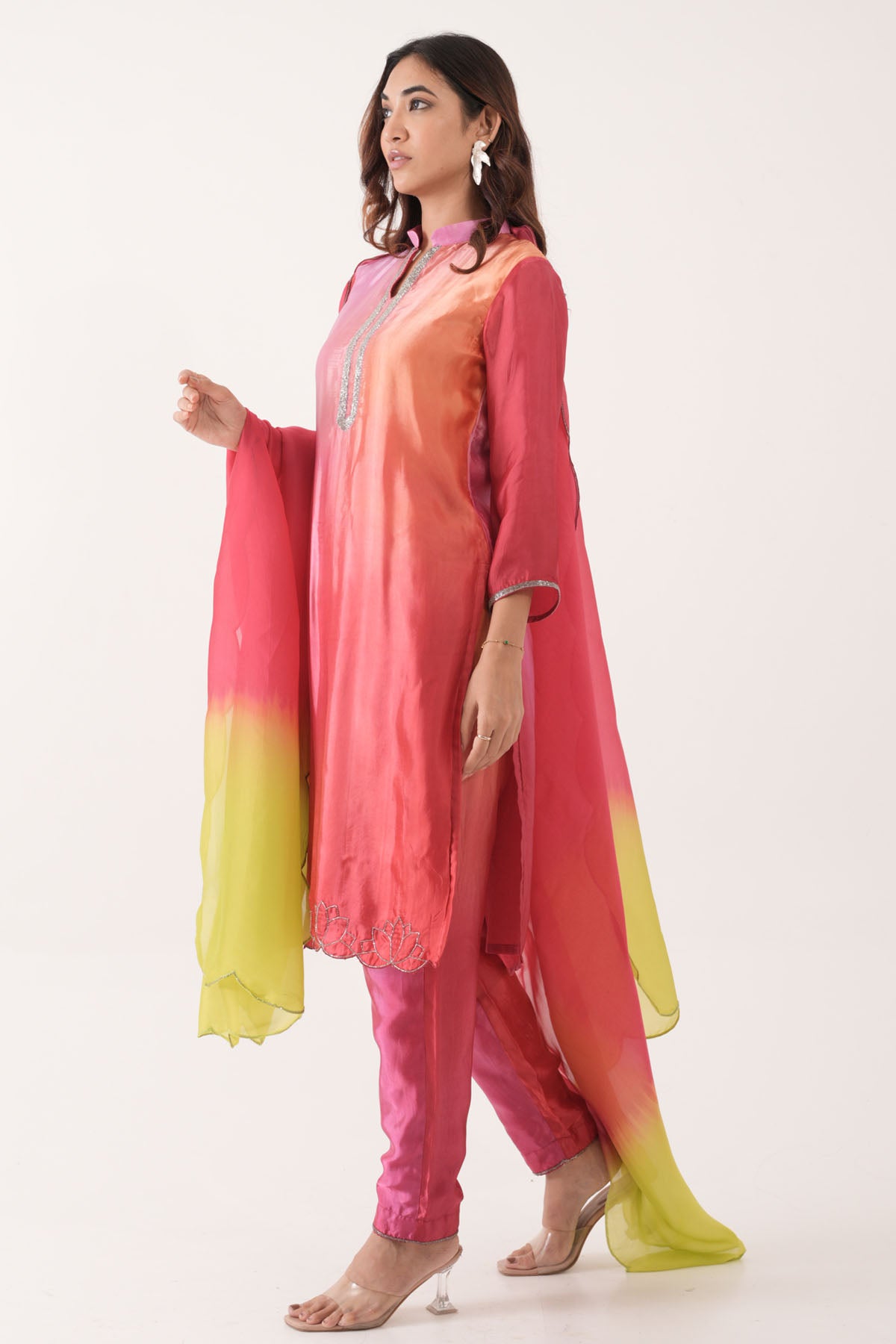 Red Rani Ombre Shaded Kurta Set