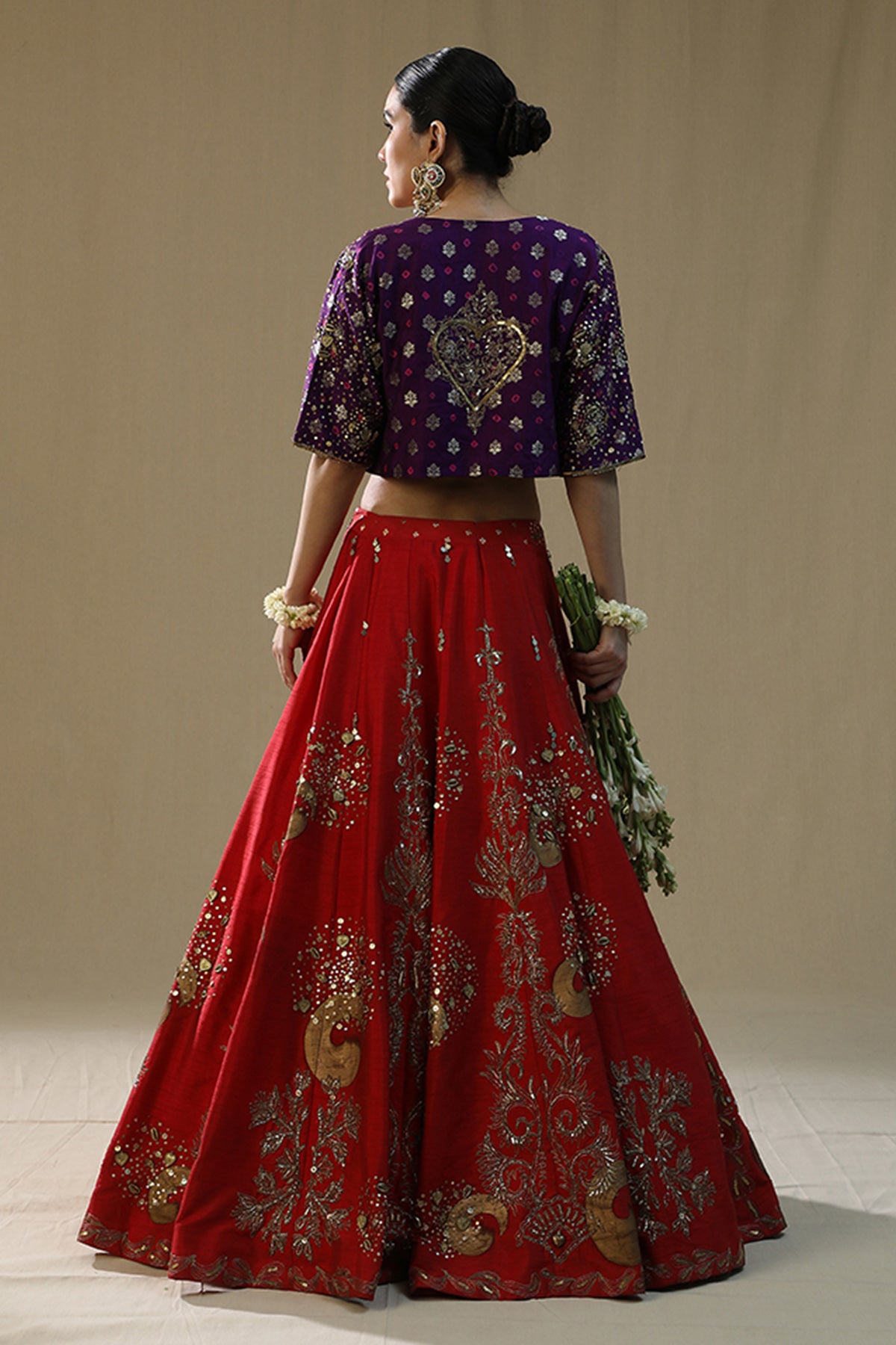 Red Raw Silk Zardozi Lehenga Set