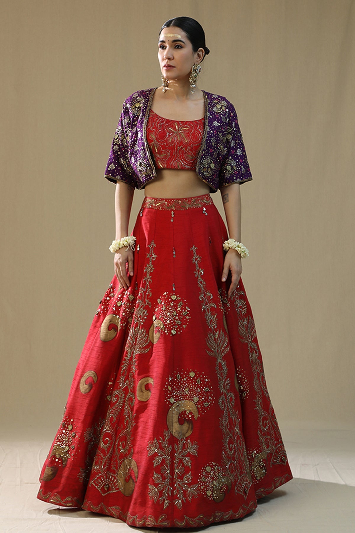 Buy Red Raw Silk Zardozi Lehenga Set by Arpita Sulakshana for women online at ScrollnShops