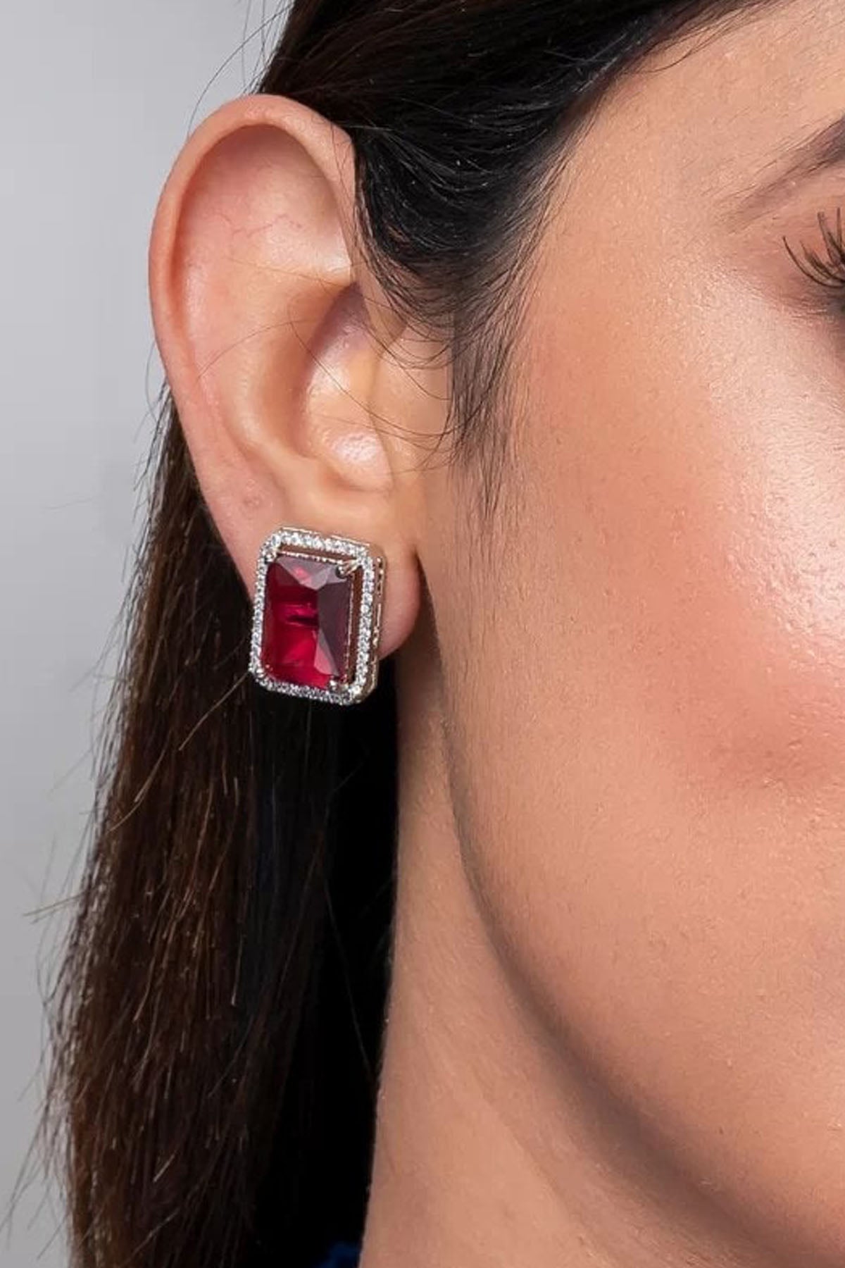 Red Rectangle Diamond Studs of Brand Putstyle Available online at ScrollnShops