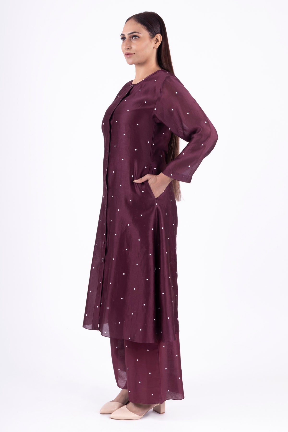 Red Round Neck Dot Kurta Set