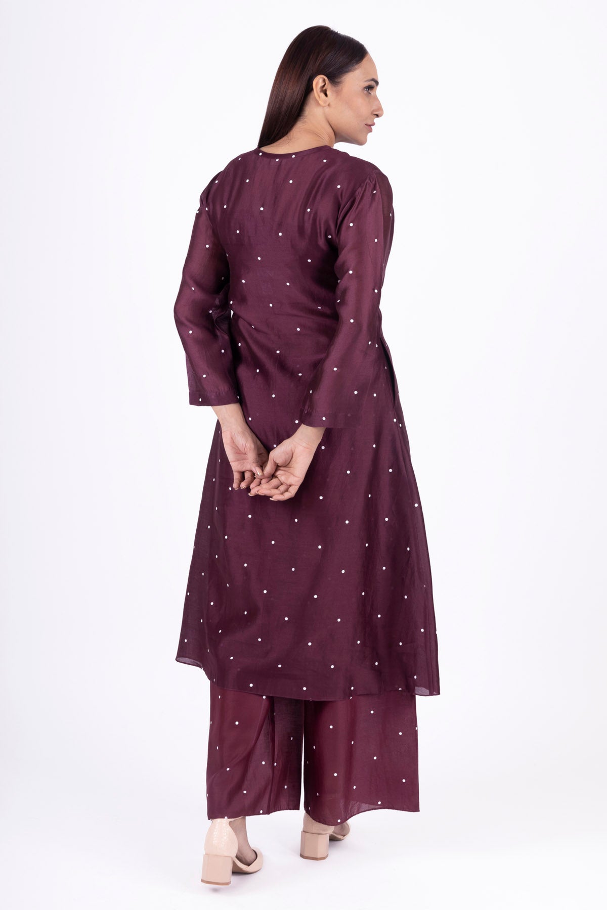 Red Round Neck Dot Kurta Set