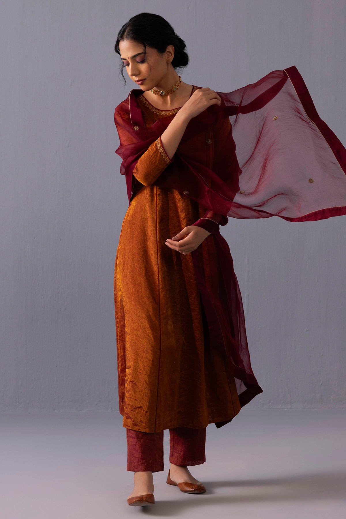 Red Round Sequins Kurta & Pants