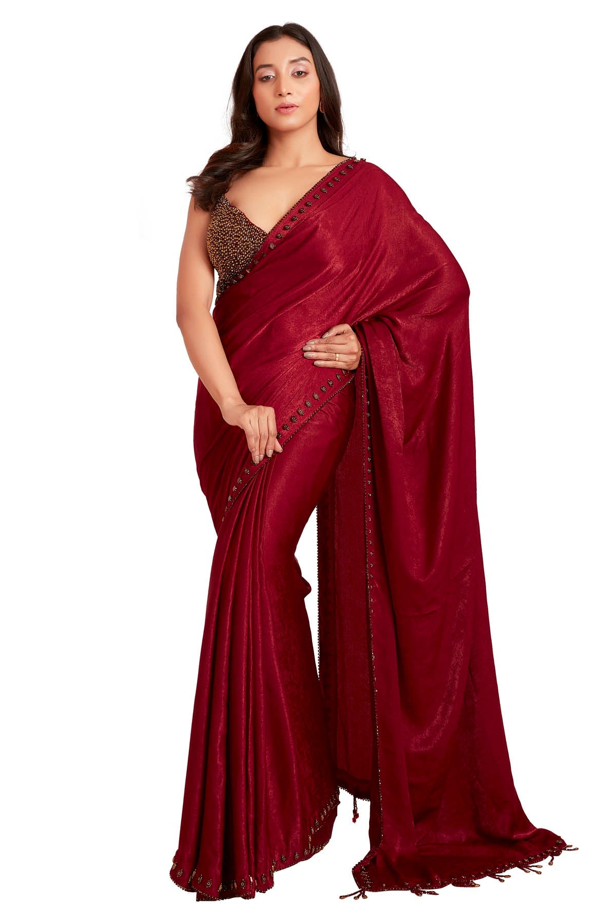 Vastra by Mala Munde Red Saree & Embroidered Blouse for women online at ScrollnShops