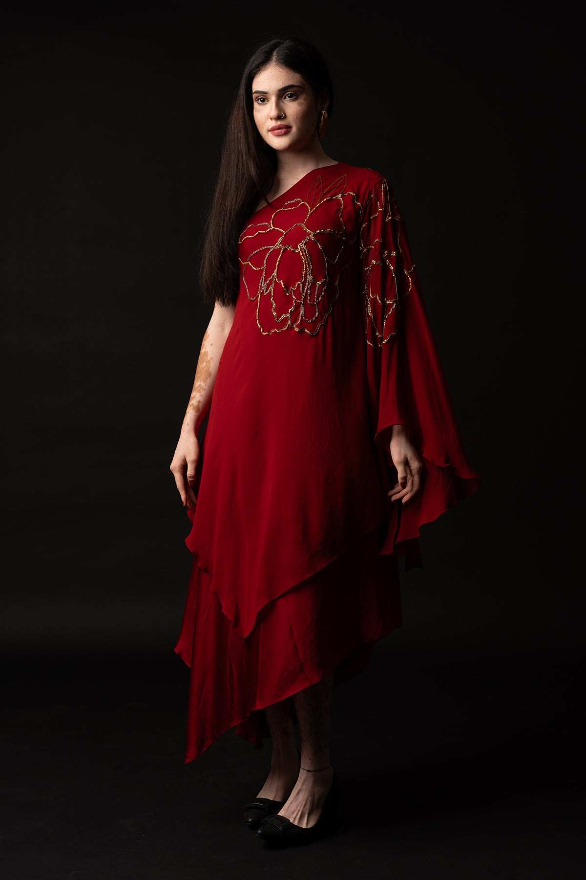 Buy Red Satin Asymmetrical Dress for Women at ScrollnShops