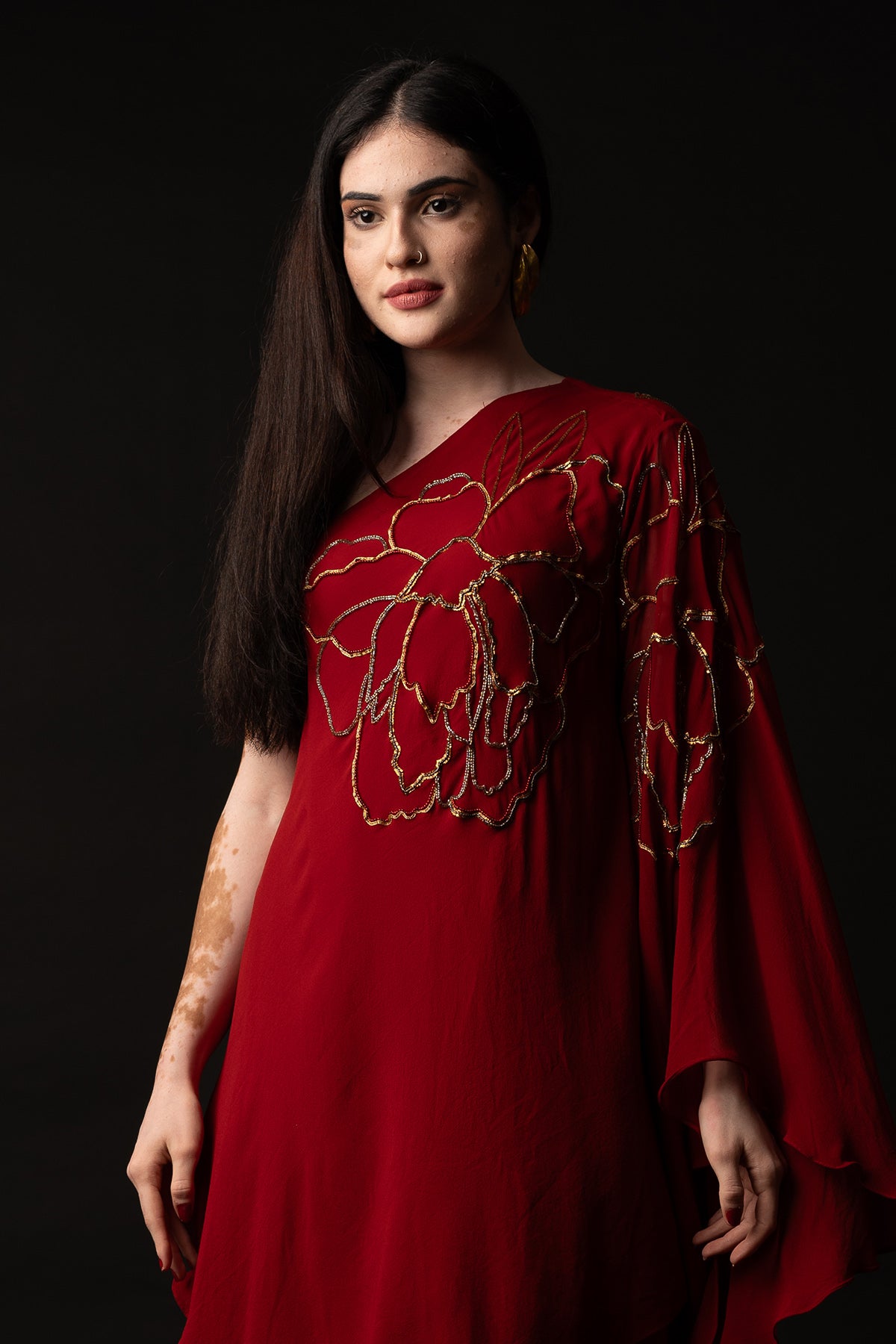 Red Satin Asymmetrical Dress