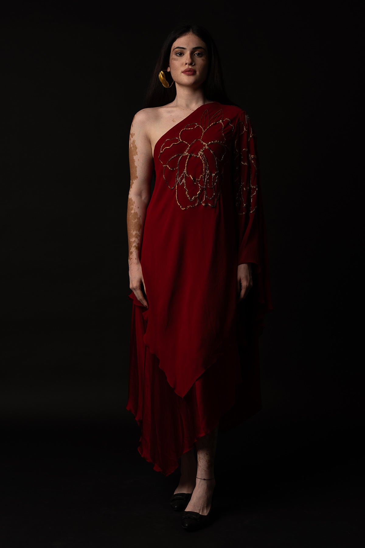 Red Satin Asymmetrical Dress